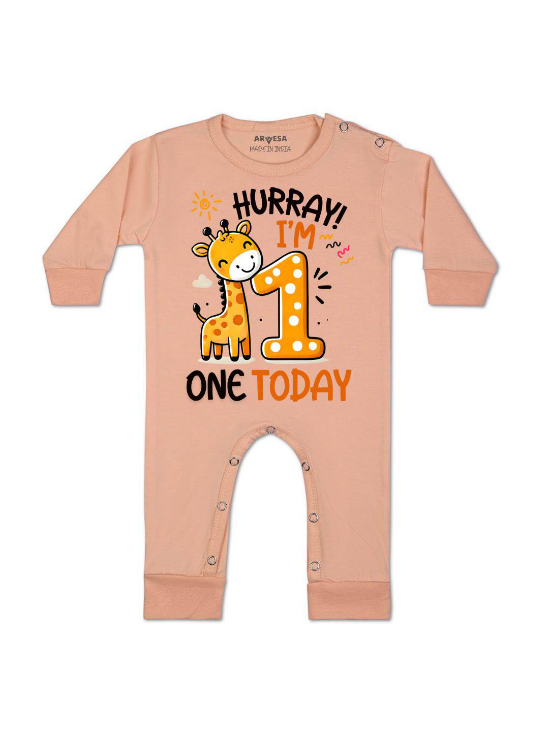 

Arvesa One Month Baby Boy Printed Baby Romper, Peach