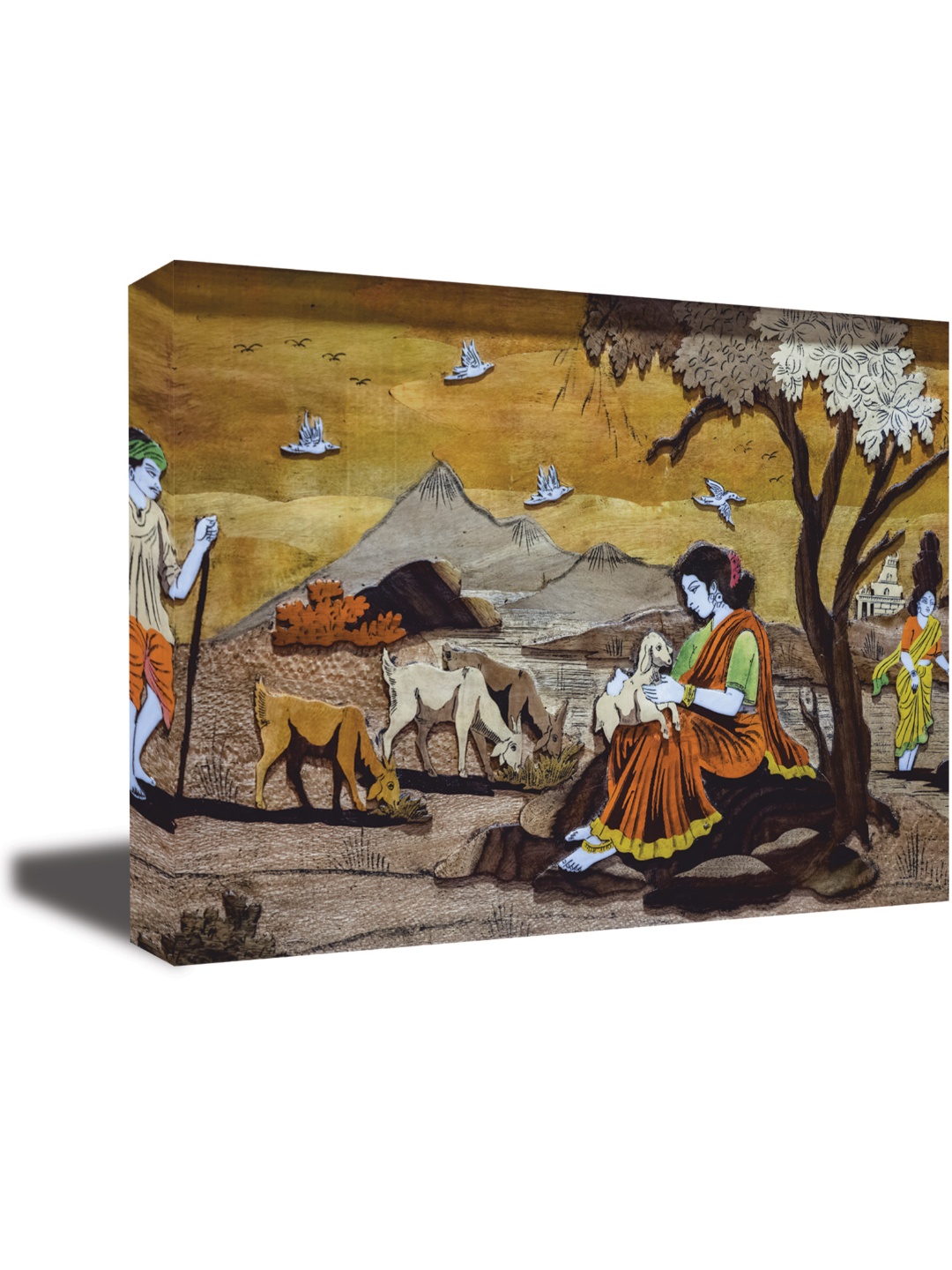 

CVANU Brown & Grey Birds and Animals Canvas Wall Painting
