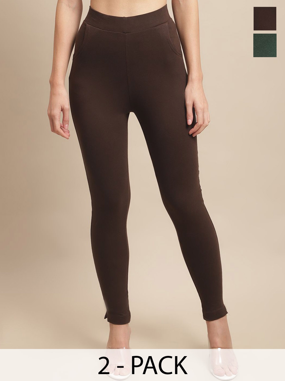 

Valles365 by S.C. Pack Of 2 Cotton Mid Rise Ankle Length Leggings, Brown