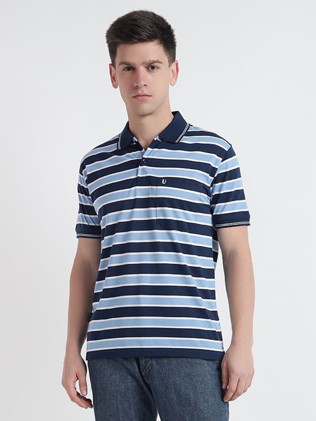 

UNIBERRY Men Striped Polo Collar T-shirt, Blue