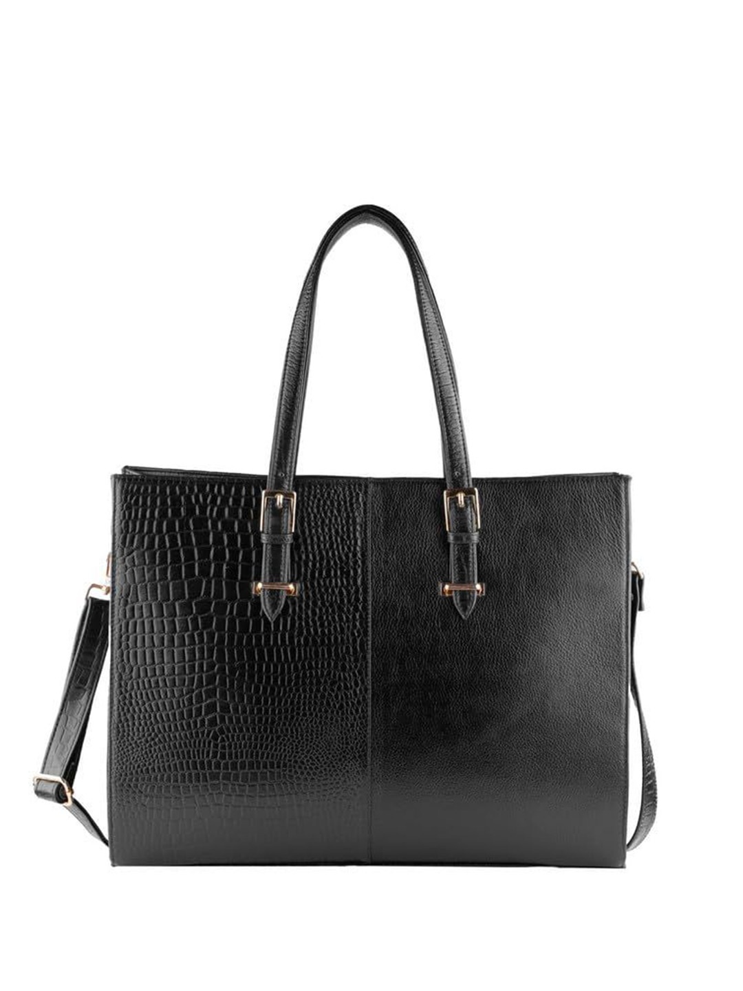 

AMOREE Textured Two Handles Laptop Bag, Black