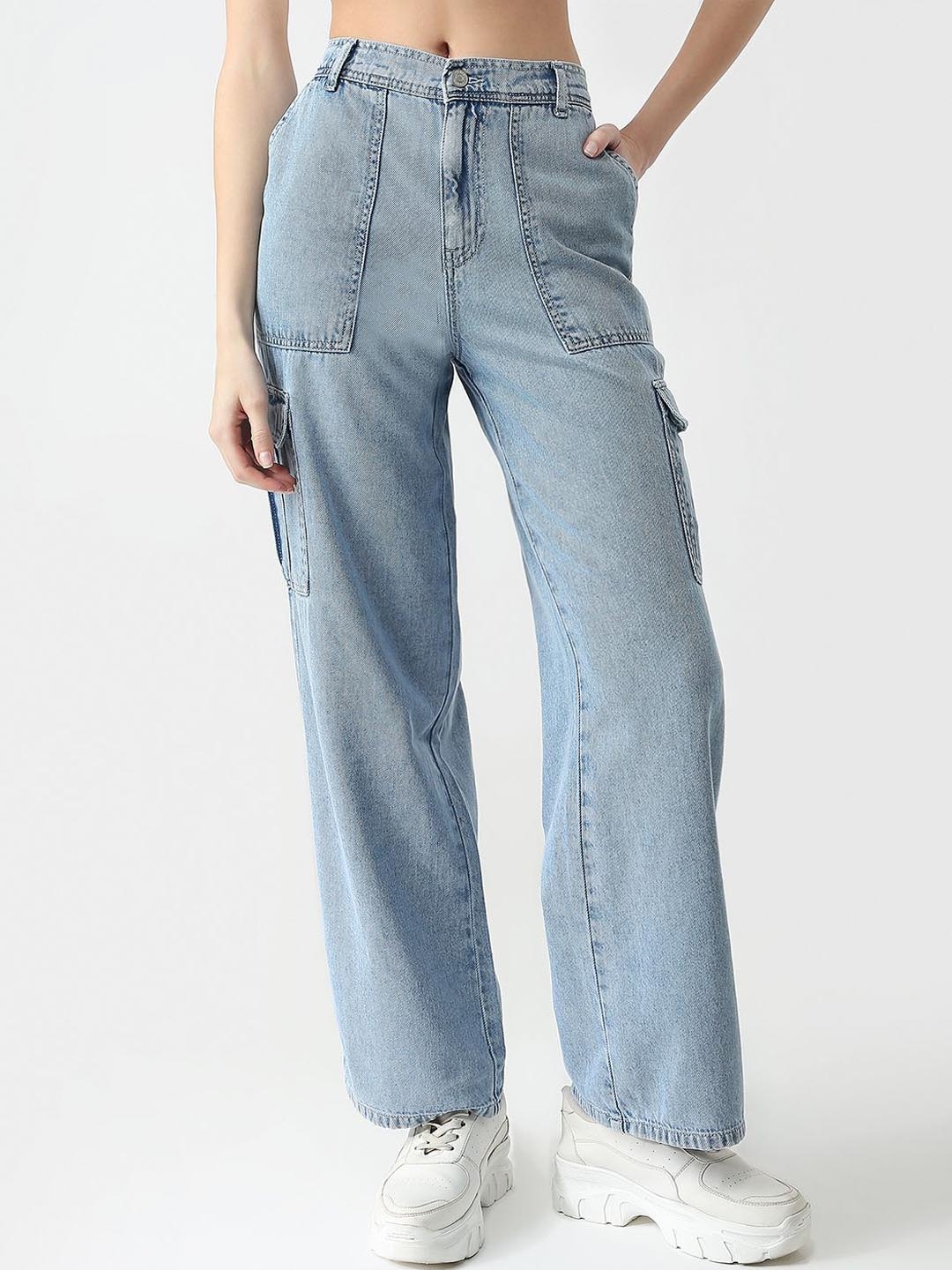 

Kraus Jeans Women Loose Fit High-Rise Cargos Trousers, Blue