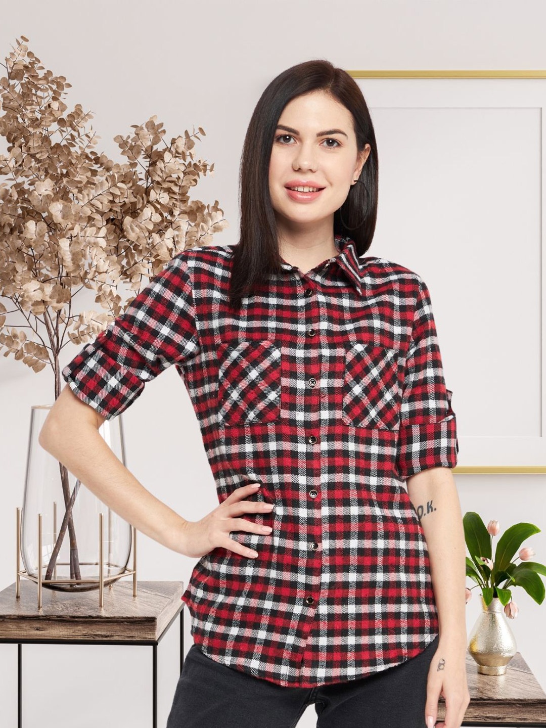 

DressBerry Women Classic Opaque Checked Casual Shirt, Red