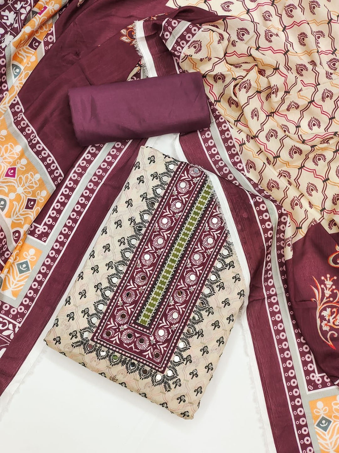 

Rangtulika Ethnics Ethnic Motifs Printed Mirror Work Unstitched Dress Material, Purple