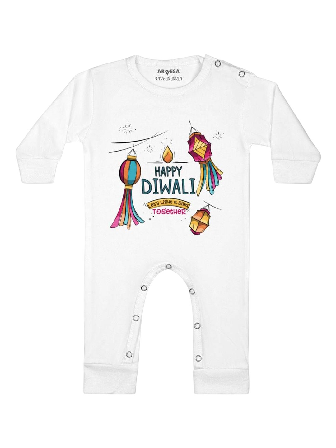 

Arvesa First Diwali Printed Baby Romper, White
