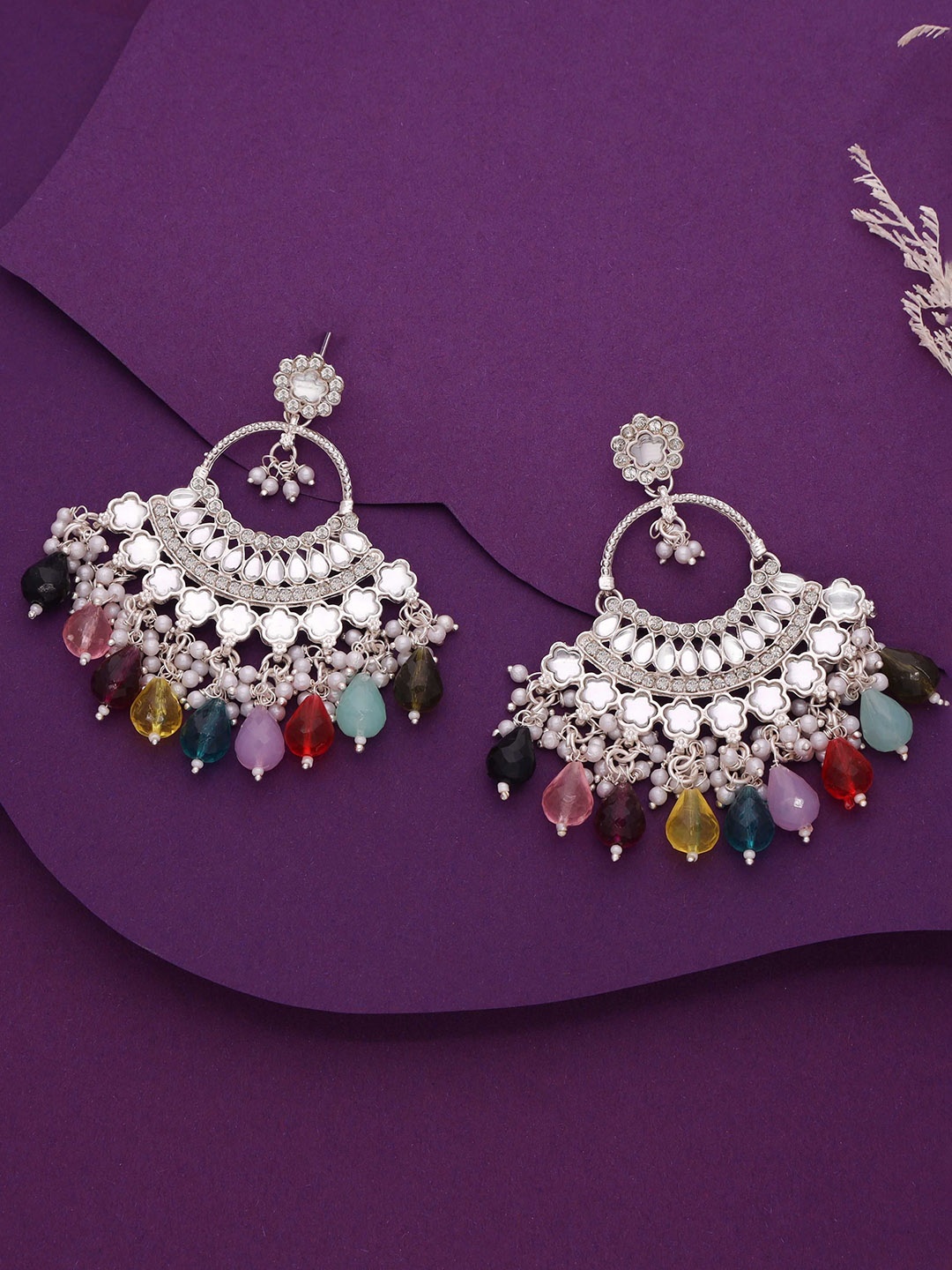 

Anouk Silver-Plated Artificial Beads Contemporary Jhumkas