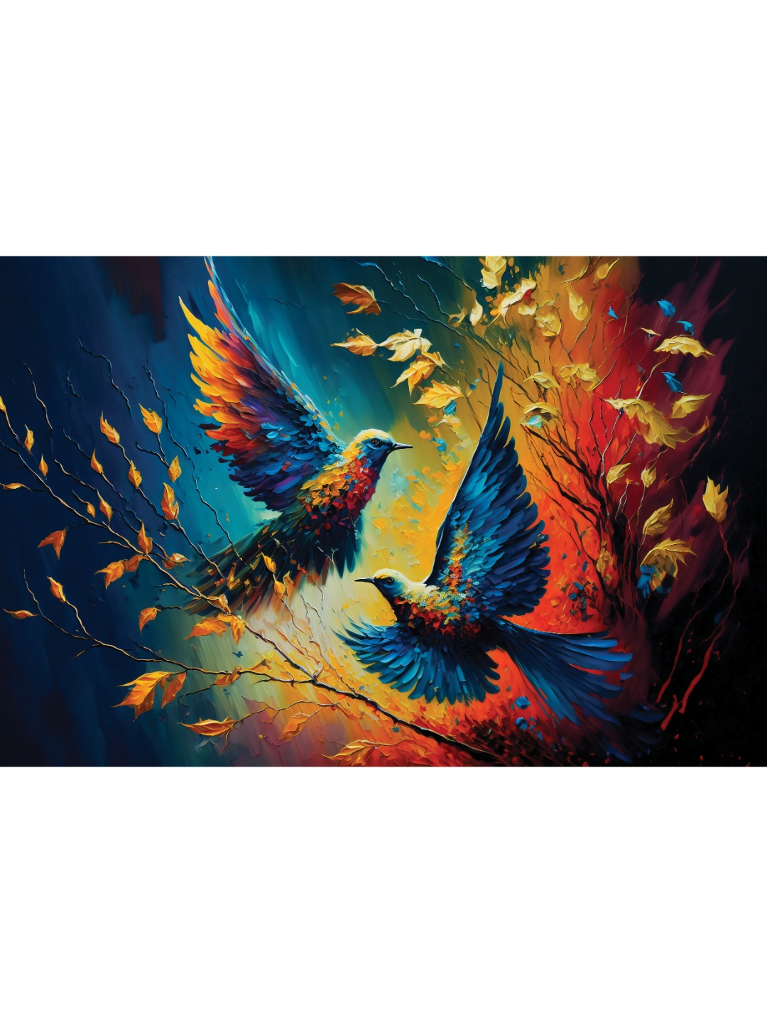 

CVANU Blue & Brown Birds and Animals Canvas Wall Painting