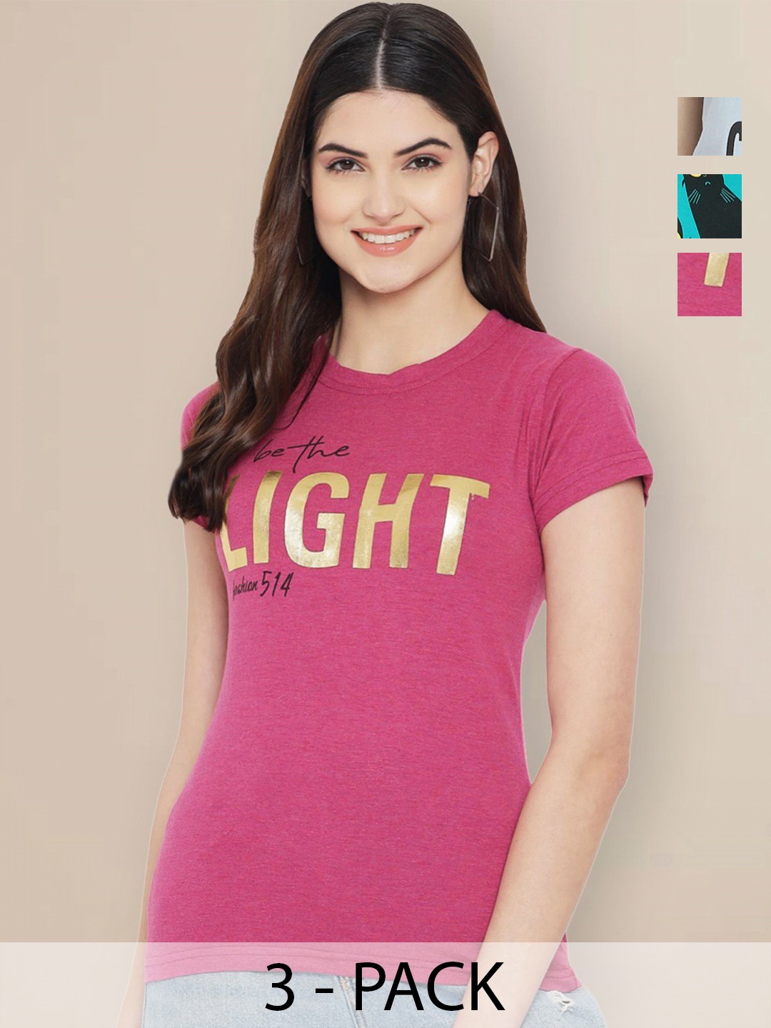 

Metronaut Women Typography 3 Printed Applique T-shirt, Multi
