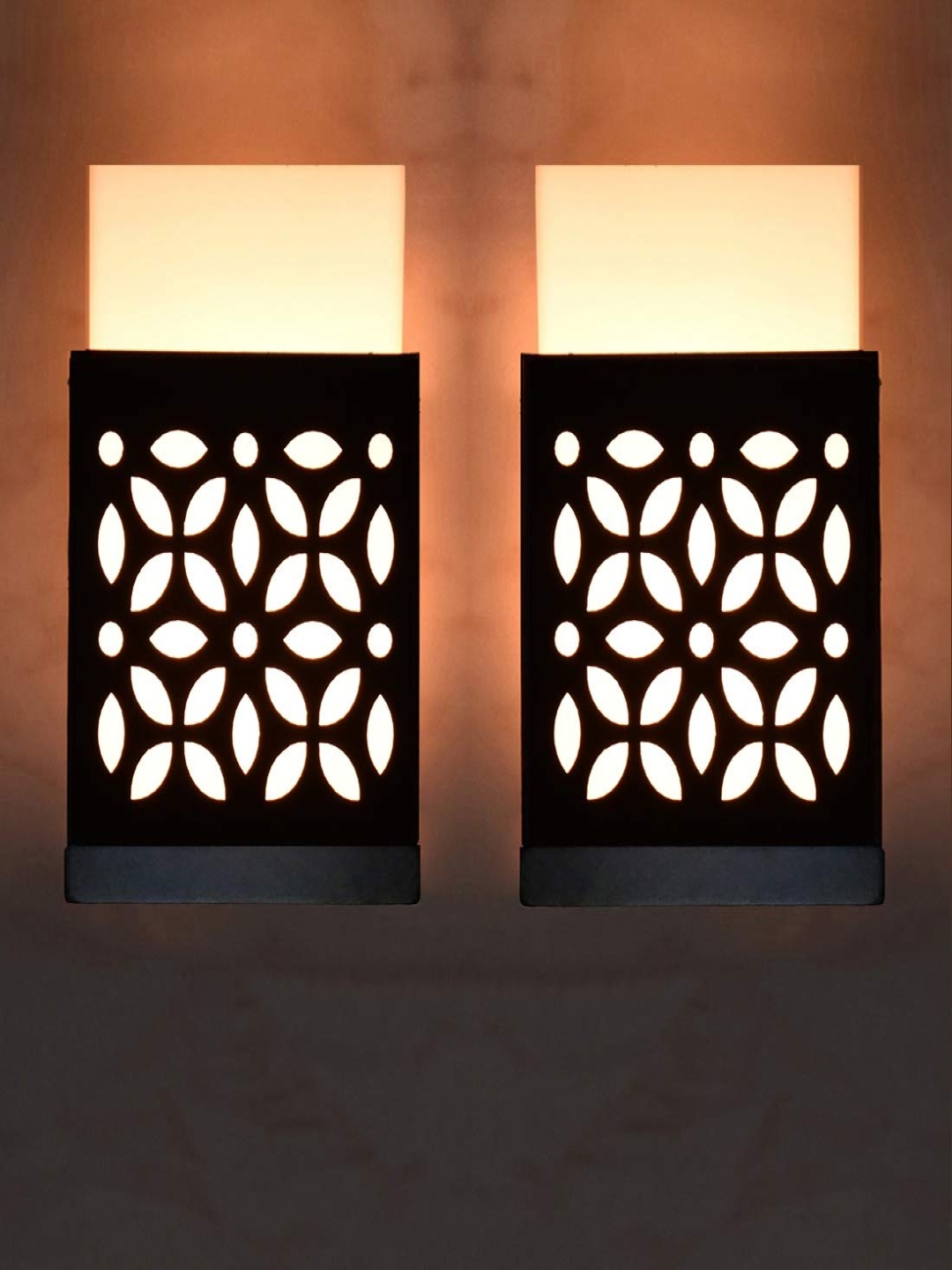 

Gojeeva Black & White 2 Pieces Textured Contemporary Wooden Rectangle Shaped Wall Lamp