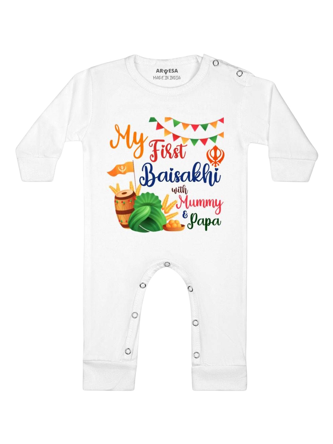 

Arvesa First Baisakhi Printed Baby Romper, White