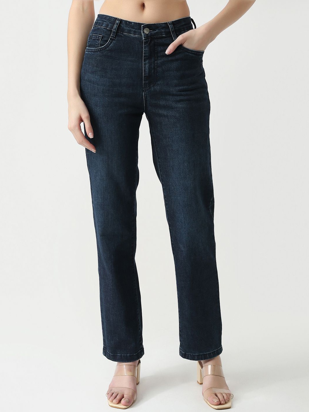 

Kraus Jeans Women Straight Fit High-Rise Light Fade Jeans, Blue
