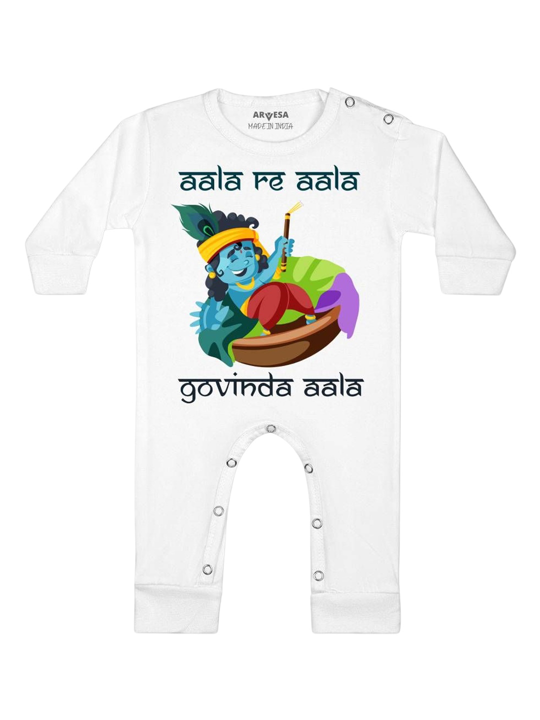 

Arvesa First Janmashtami Printed Baby Romper, White