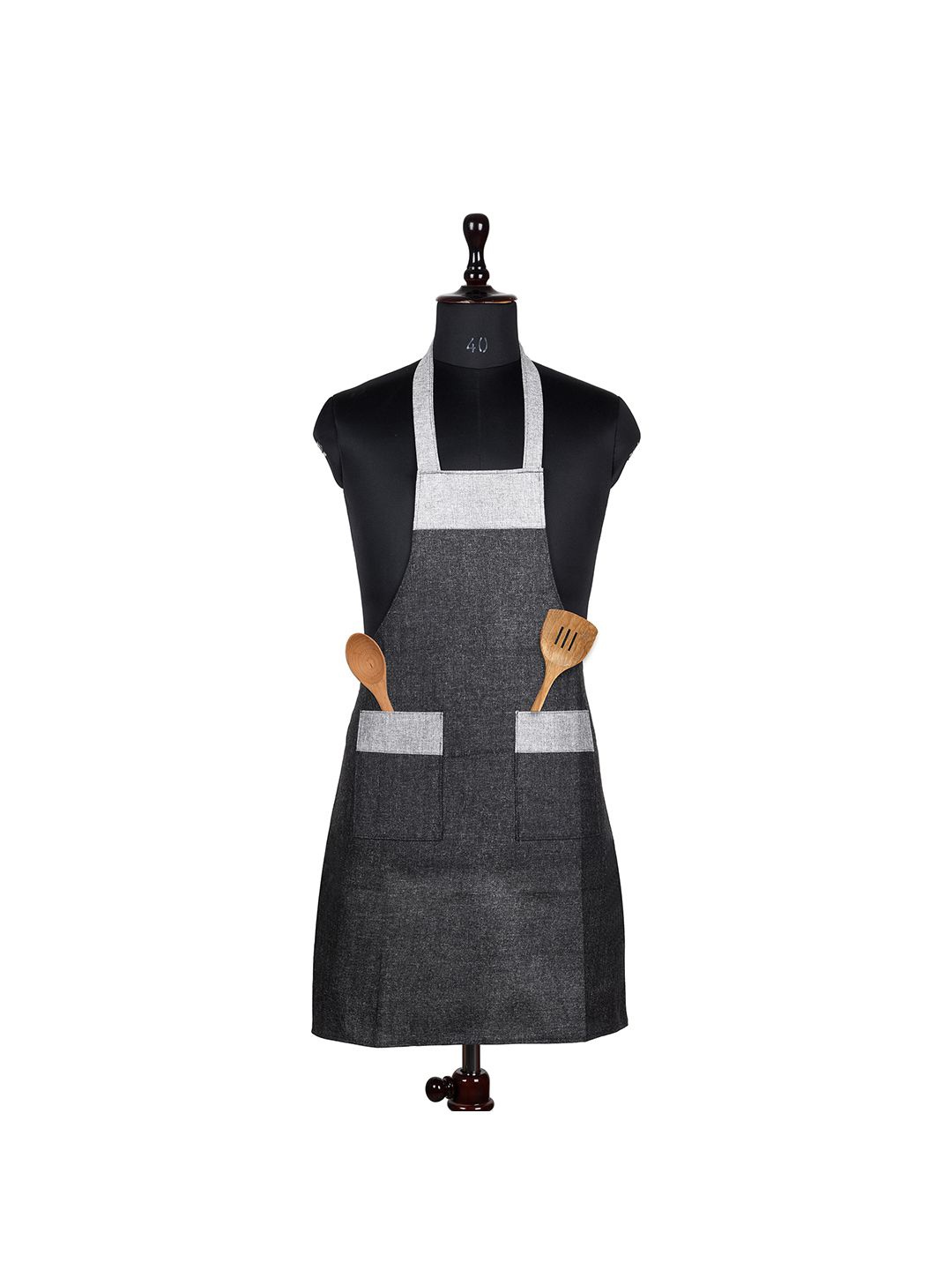 

Kuber Industries Grey & Silver Toned Jute 2 Front Pocket Kitchen Apron