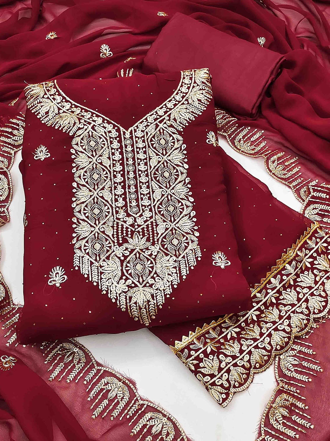 

KIMISHA Embroidered Unstitched Dress Material, Maroon