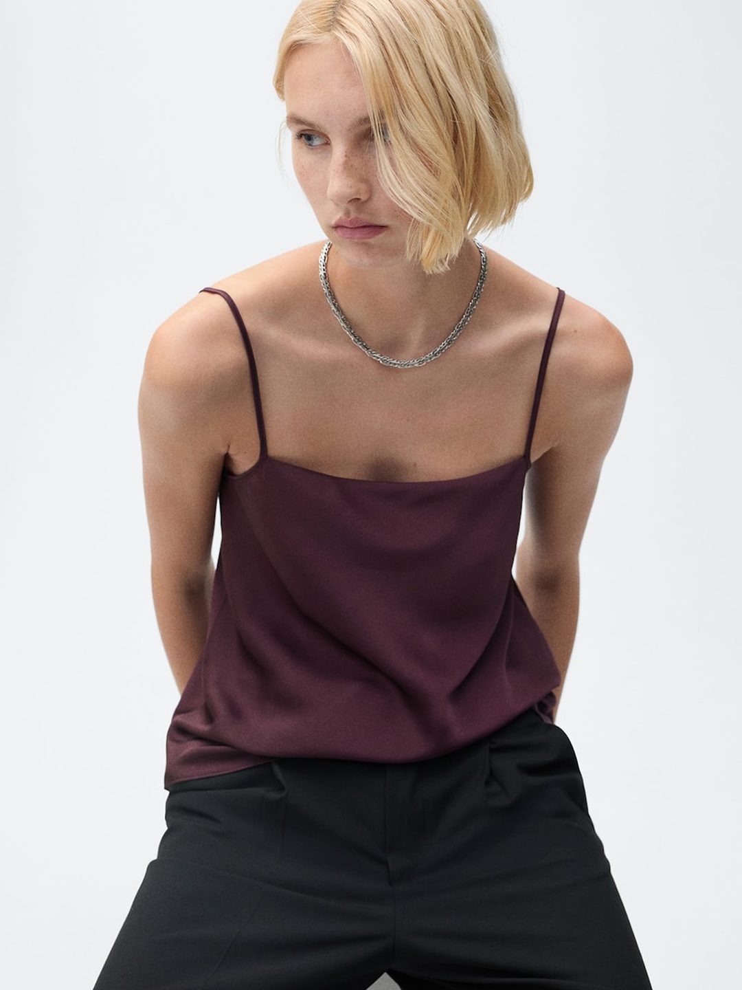 

MANGO Satin Finish Cami Top, Brown
