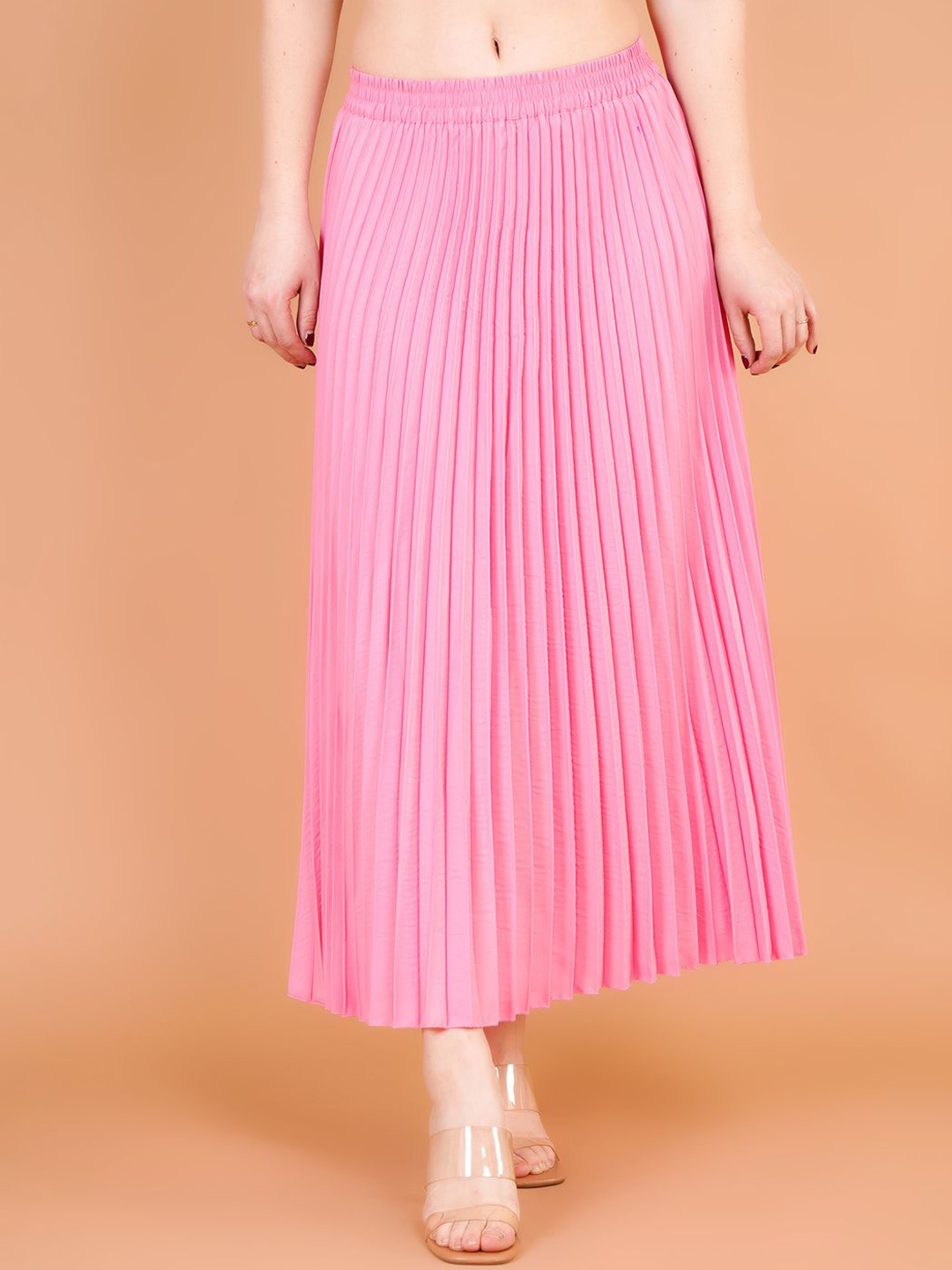 

Zionity Accordion Pleated A-Line Maxi Skirt, Pink