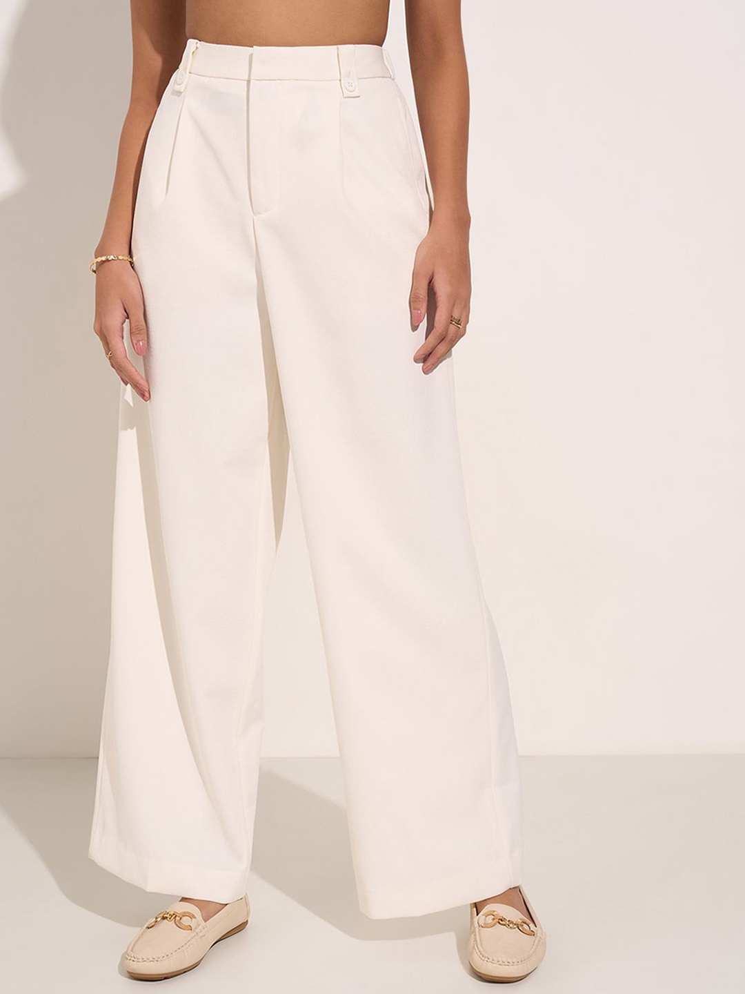 

Annabelle by Pantaloons Women High-Rise Pleated Trousers, Cream