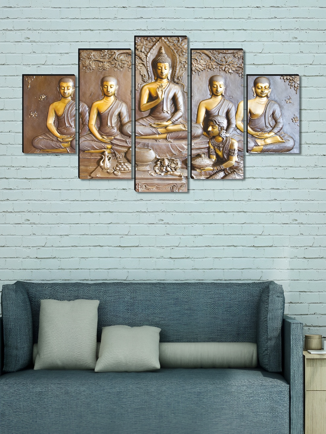 

Aura Gold-Toned & Brown 5 Piece Canvas Religious Wall Paintings