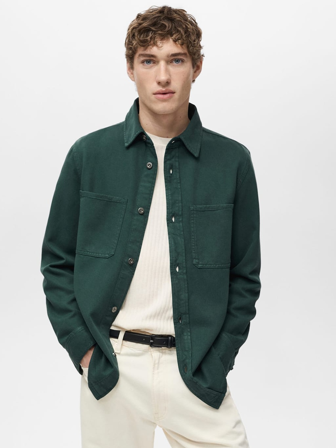 

MANGO MAN Drop-Shoulder Sleeves Shacket, Green