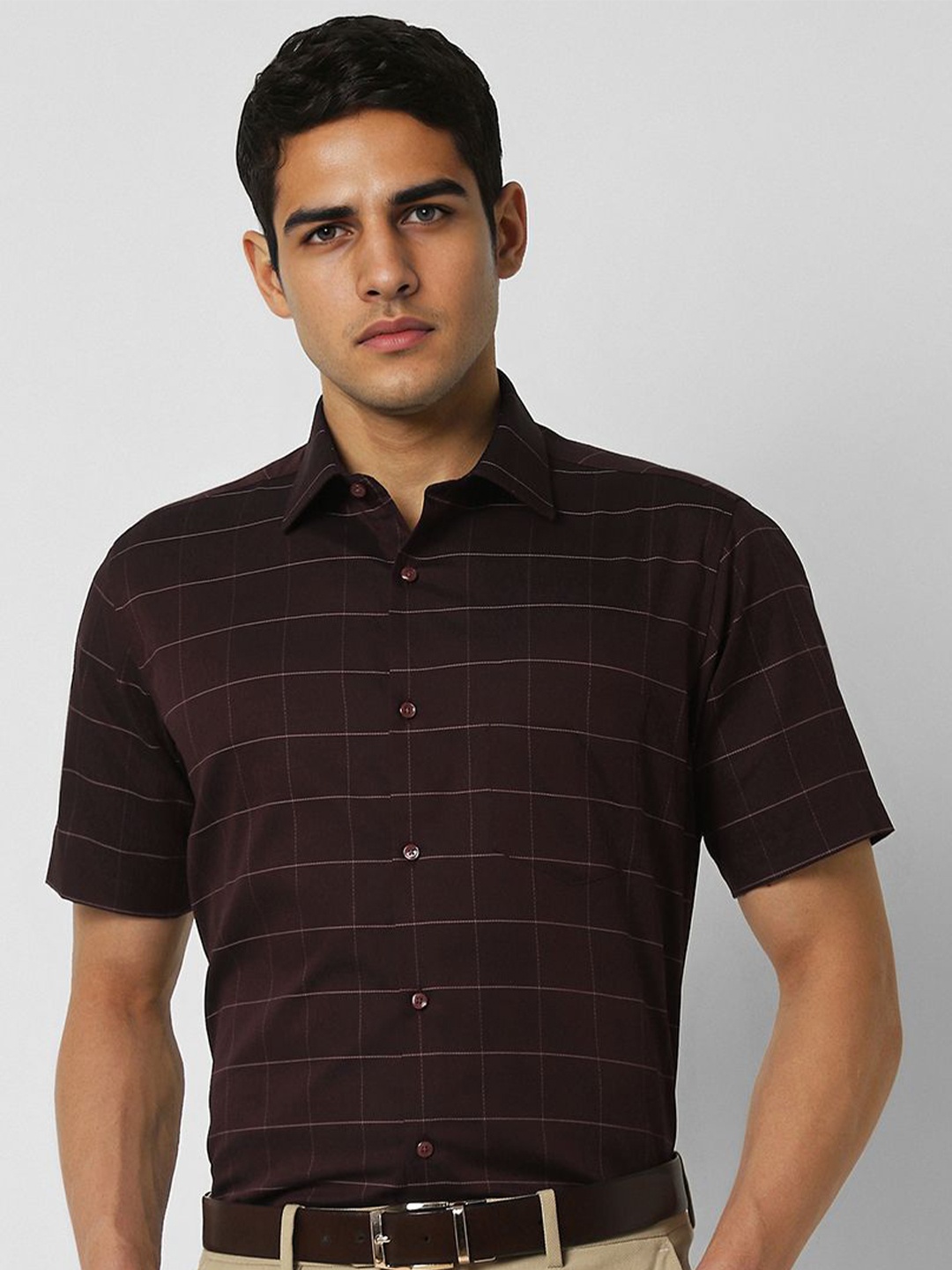 

Van Heusen Men Opaque Checked Formal Shirt, Brown