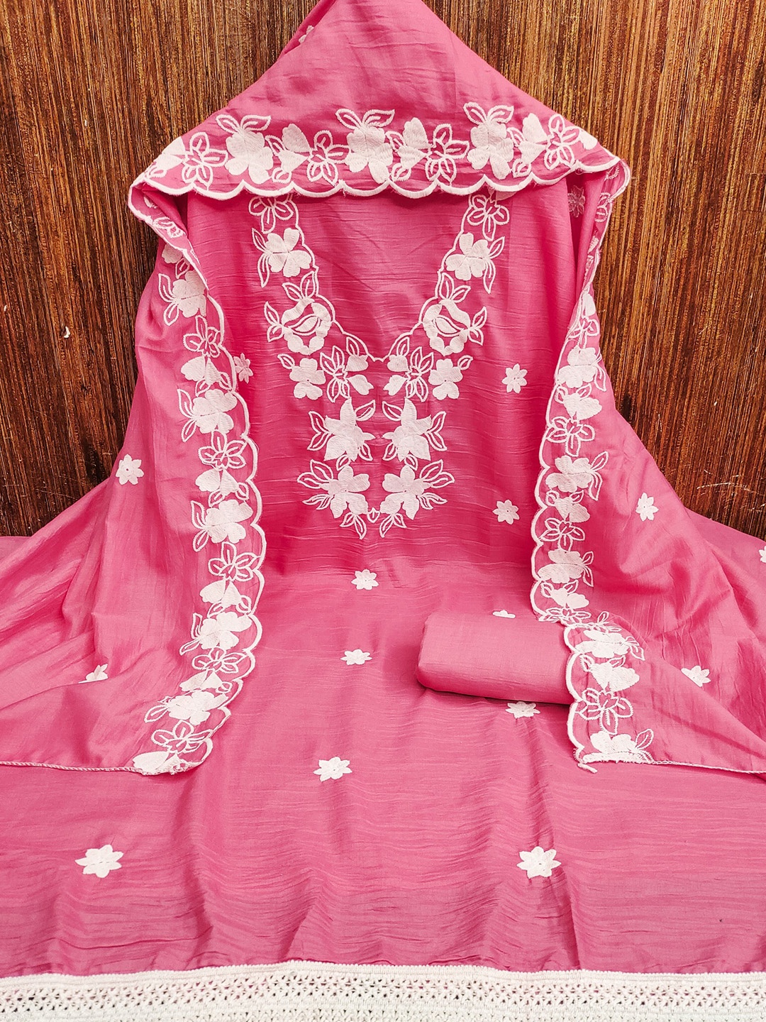 

Rangtulika Floral Embroidered Unstitched Dress Material, Pink