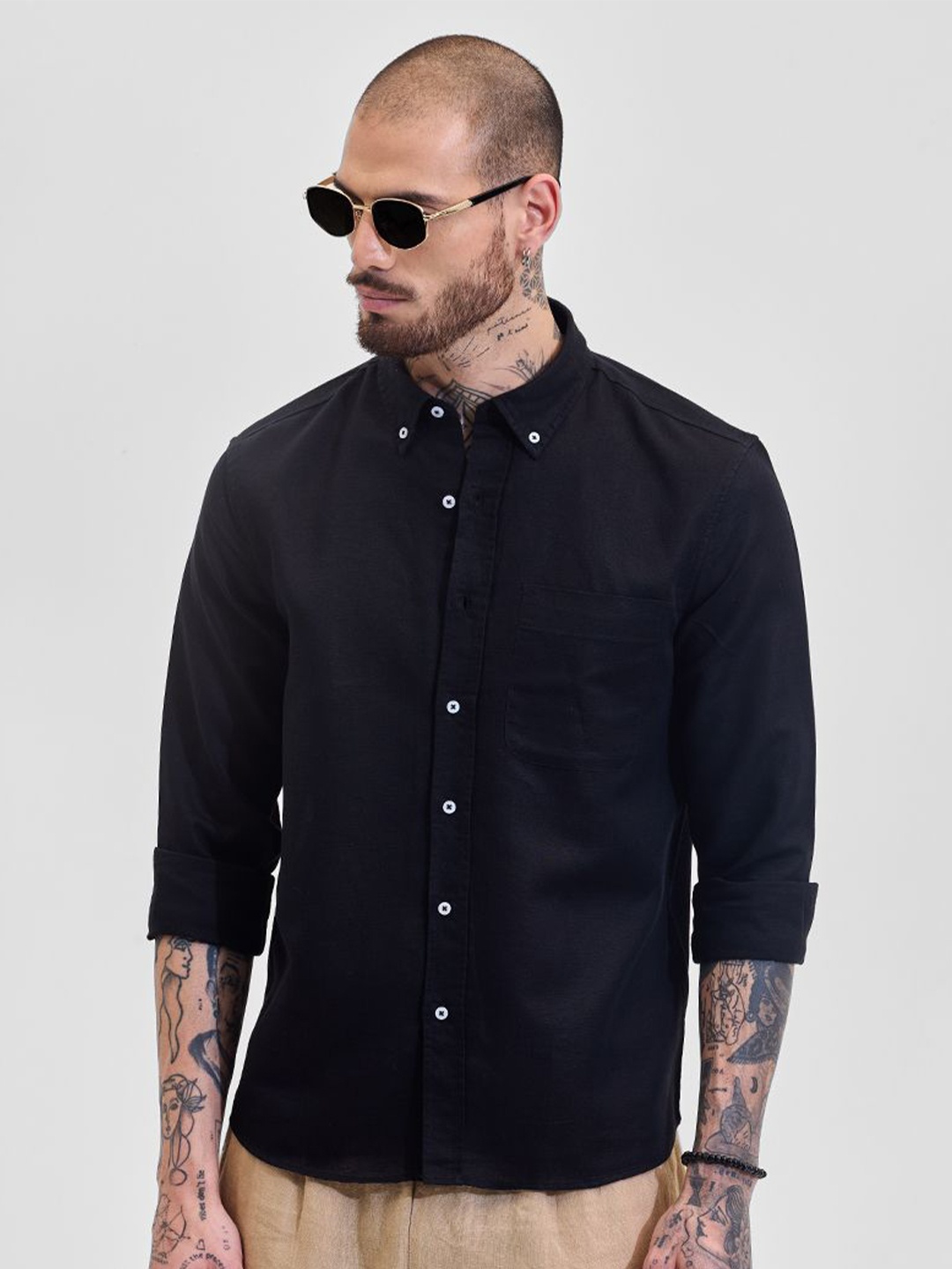 

Snitch Men Slim Fit Opaque Casual Shirt, Black