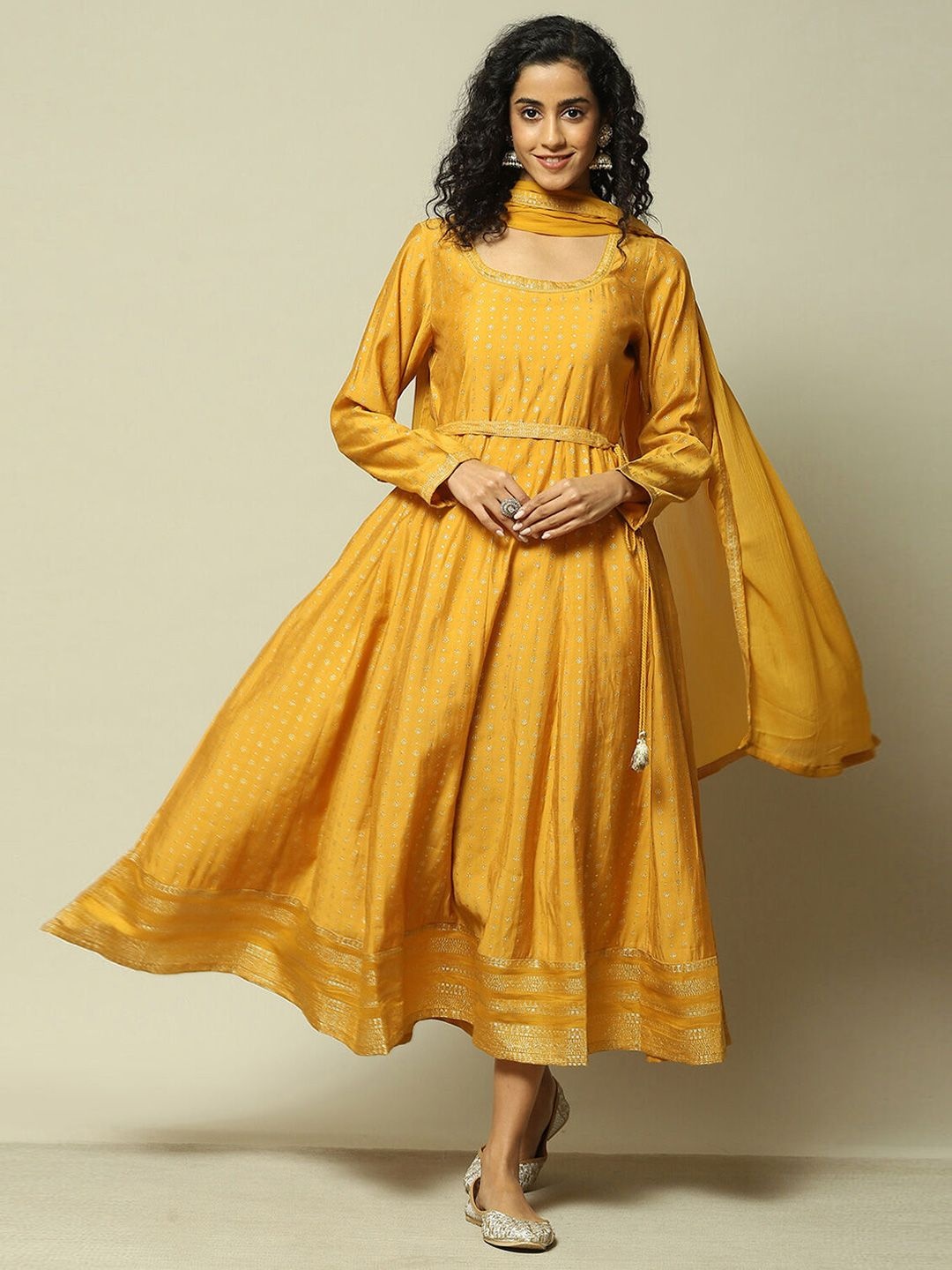 

Rangriti Flared Sleeve Formal Maxi Dress, Yellow