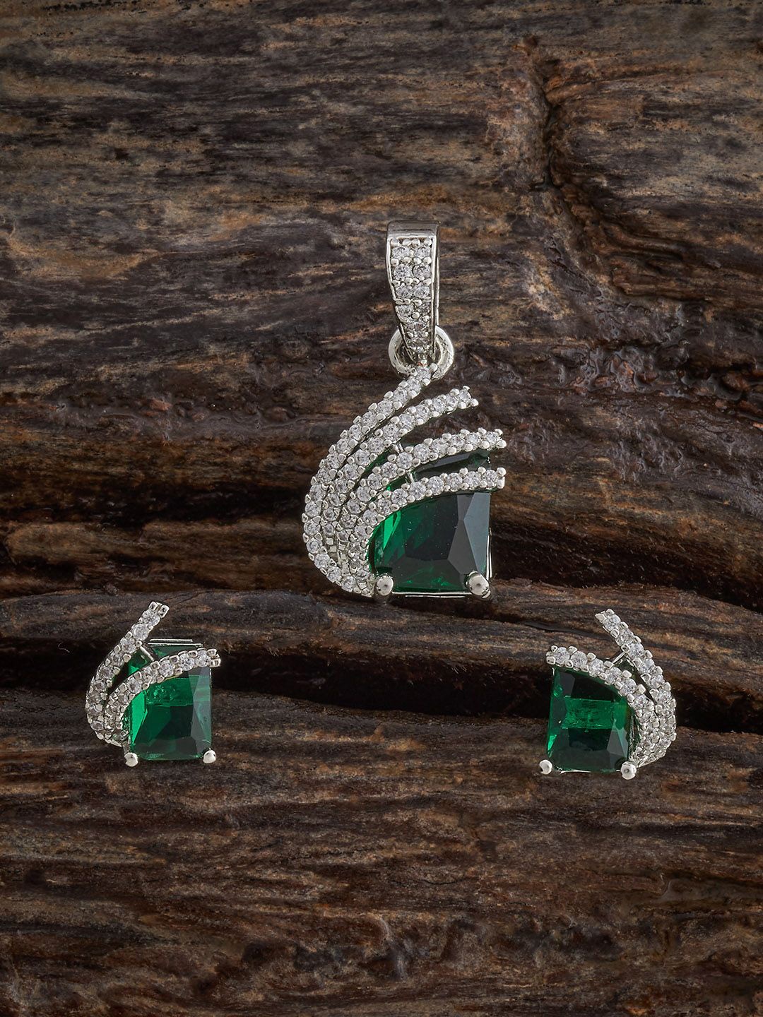 

Kushal's Fashion Jewellery Rhodium-Plated CZ Party Pendant Set, Silver