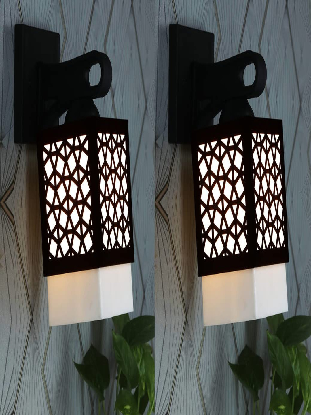 

Gojeeva Black & White 2 Pieces Textured Wooden Square Shaped Wall Lamps