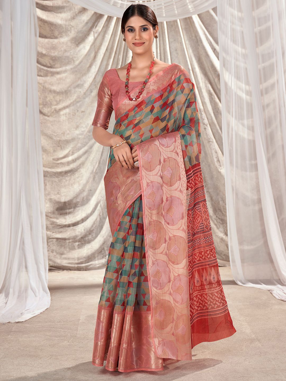 

Anouk Rustic Zari Organza Banarasi Saree, Sea green