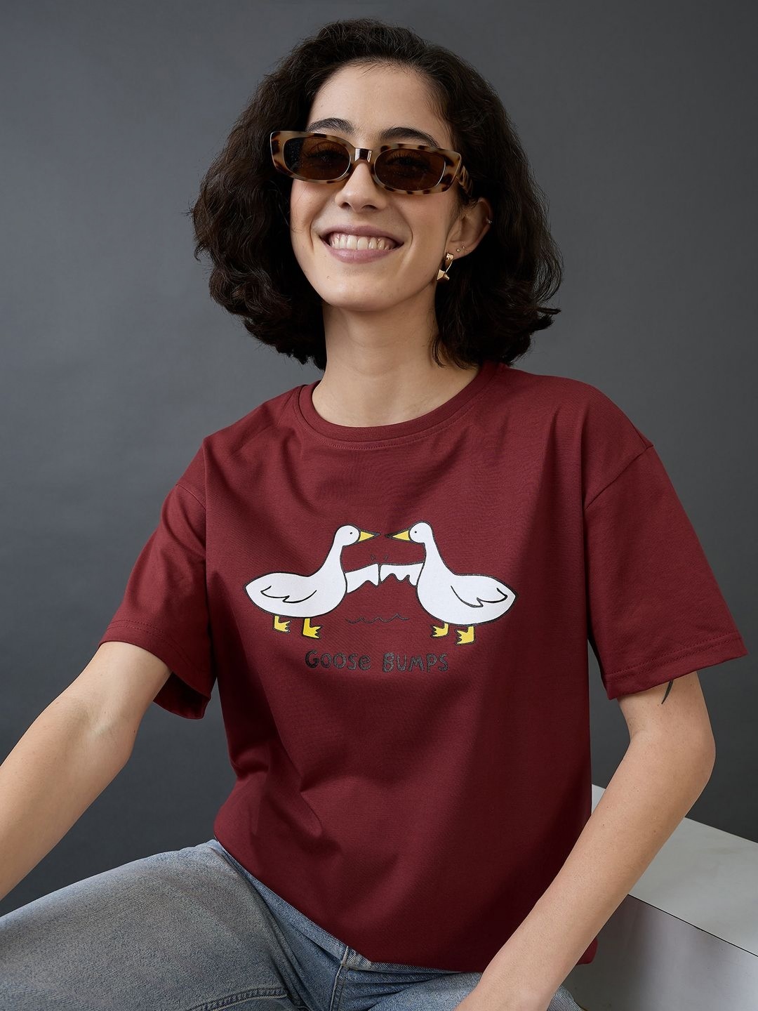 

Mast & Harbour Women Printed Applique T-shirt, Maroon
