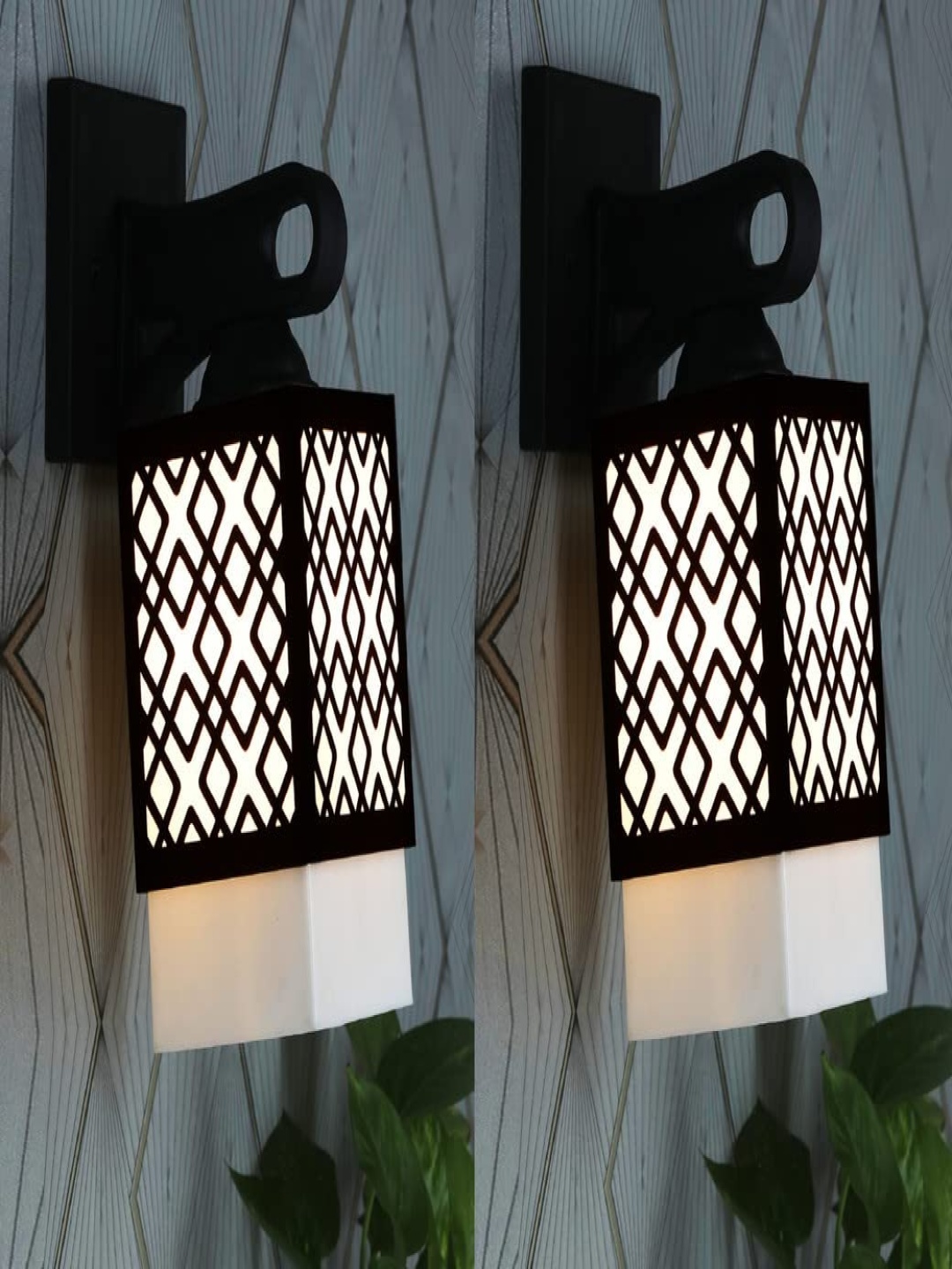 

Gojeeva Black and White 2 Pieces Textured Wooden Square Shaped Wall Lamps