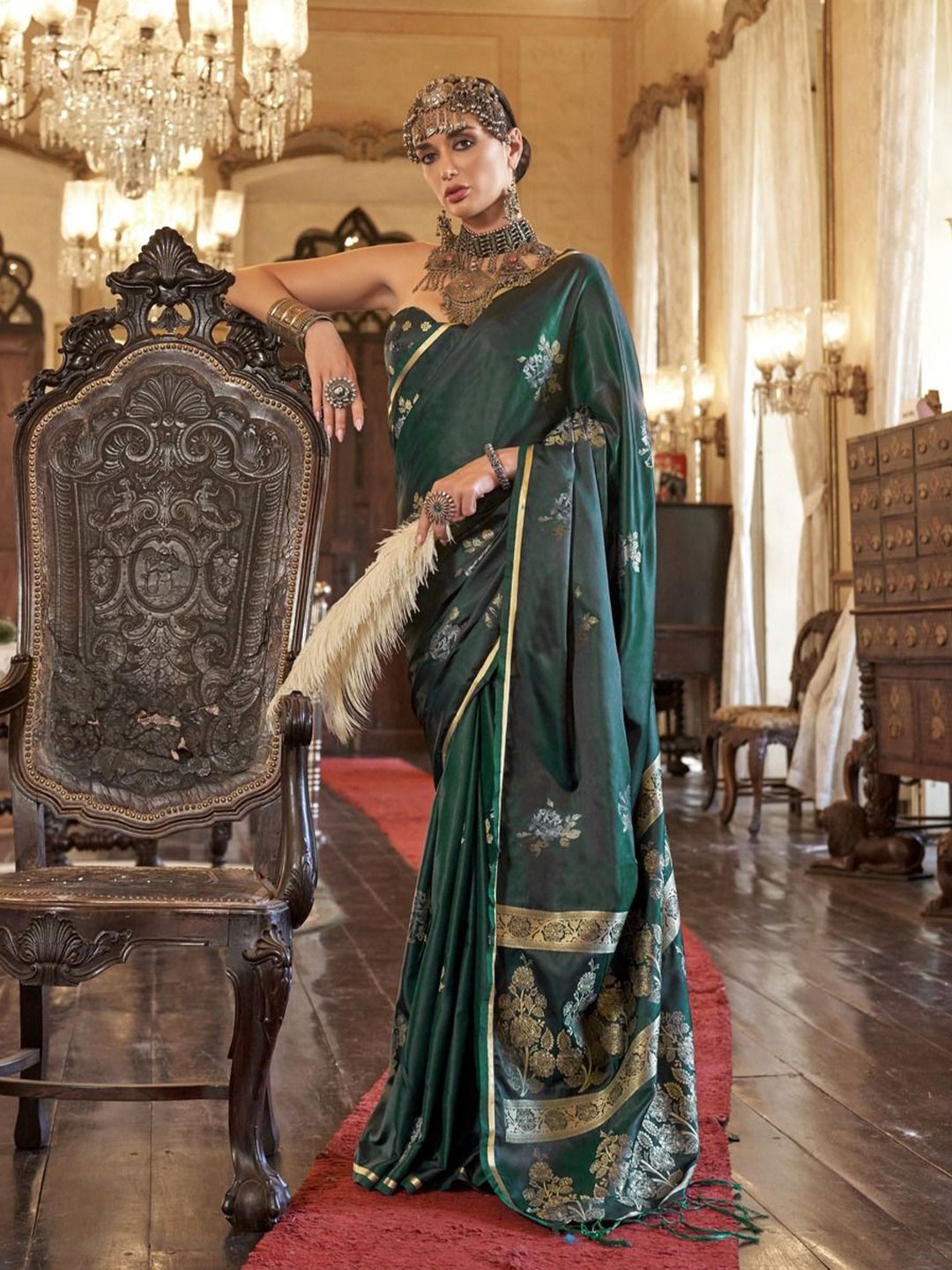 

Anouk Woven Design Satin Saree, Teal