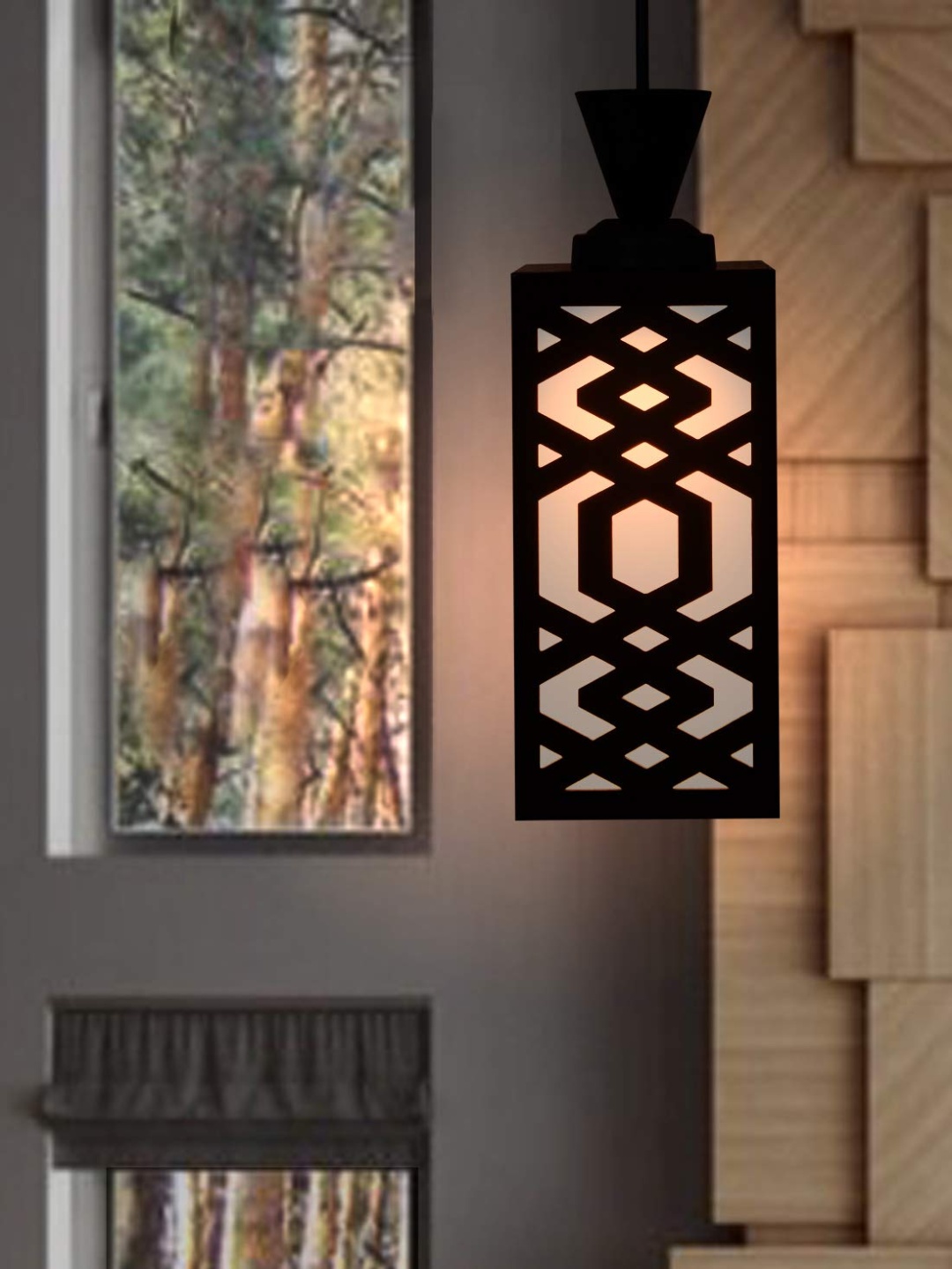 

Gojeeva Zup Black & White Wooden Textured Contemporary Rectangle Shaped Wall Hanging Lamp