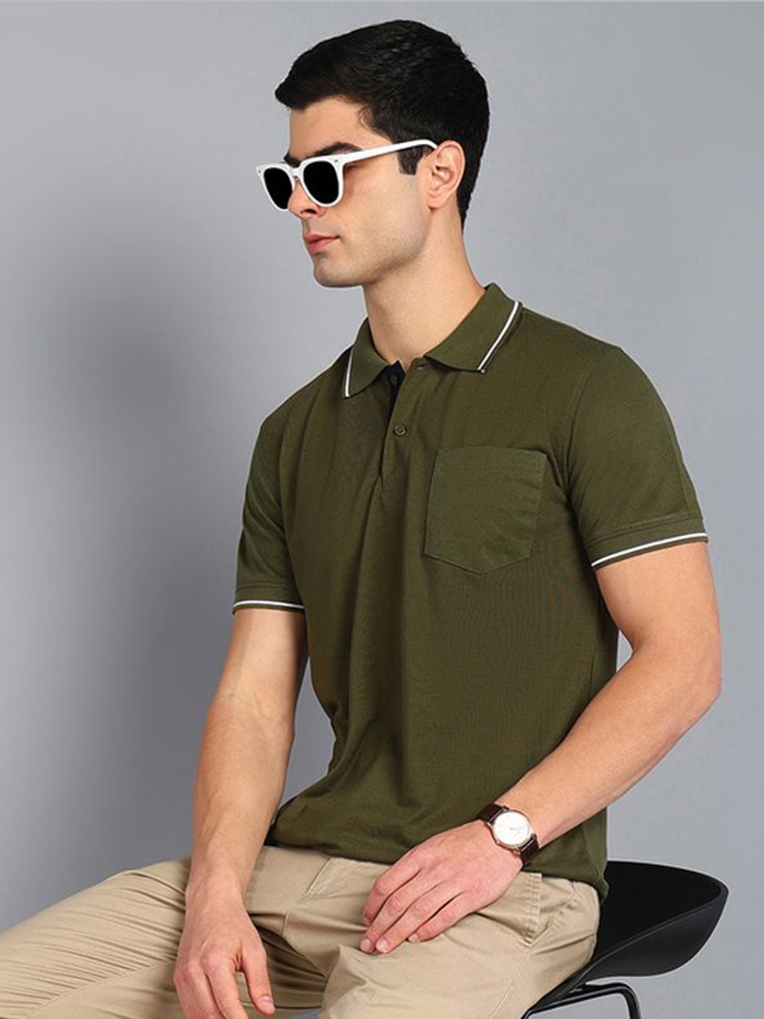 

XFOX Men Polo Collar T-shirt, Olive