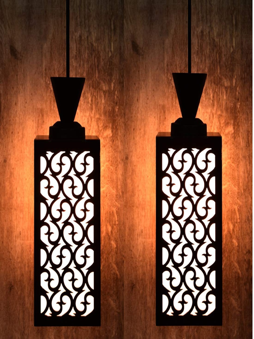 

Gojeeva Black & White 2 Pieces Textured Wood Square Shaped Wall Lamps
