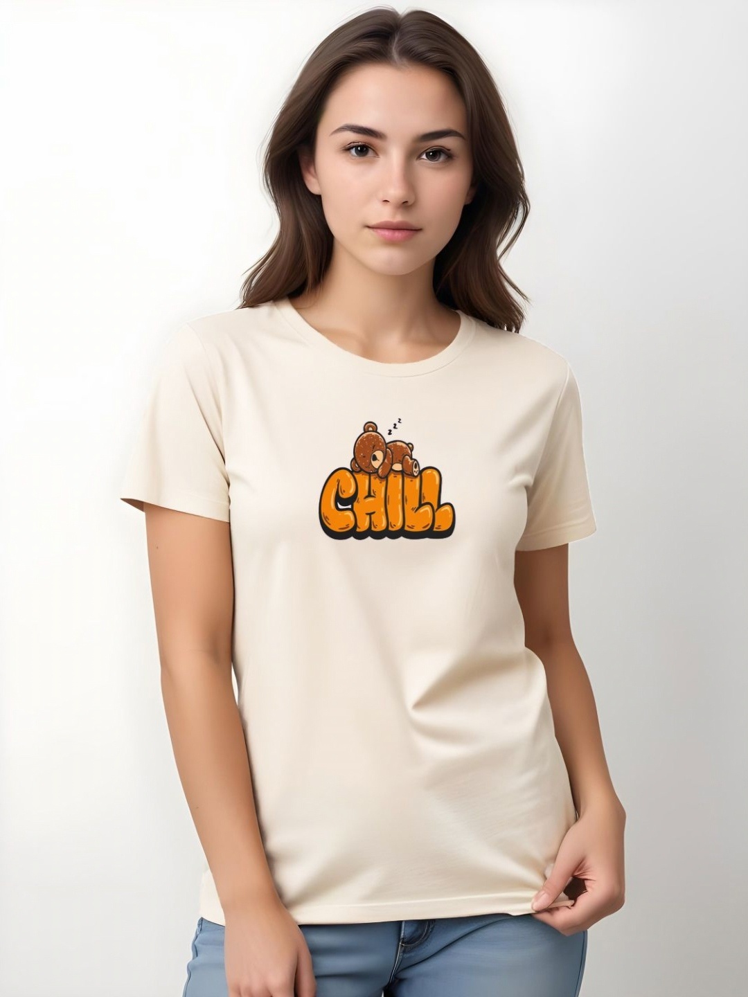 

DressBerry Women Printed T-shirt, Beige