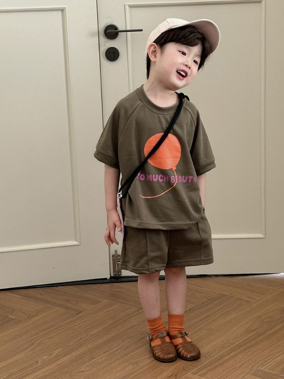 

LULU & SKY Kids Printed Round Neck Pure Cotton T-shirt With Shorts, Green