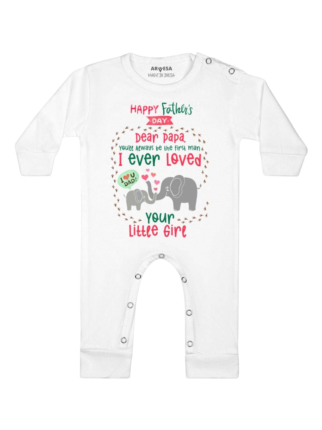 

Arvesa Happy Father Days Printed Baby Romper, White