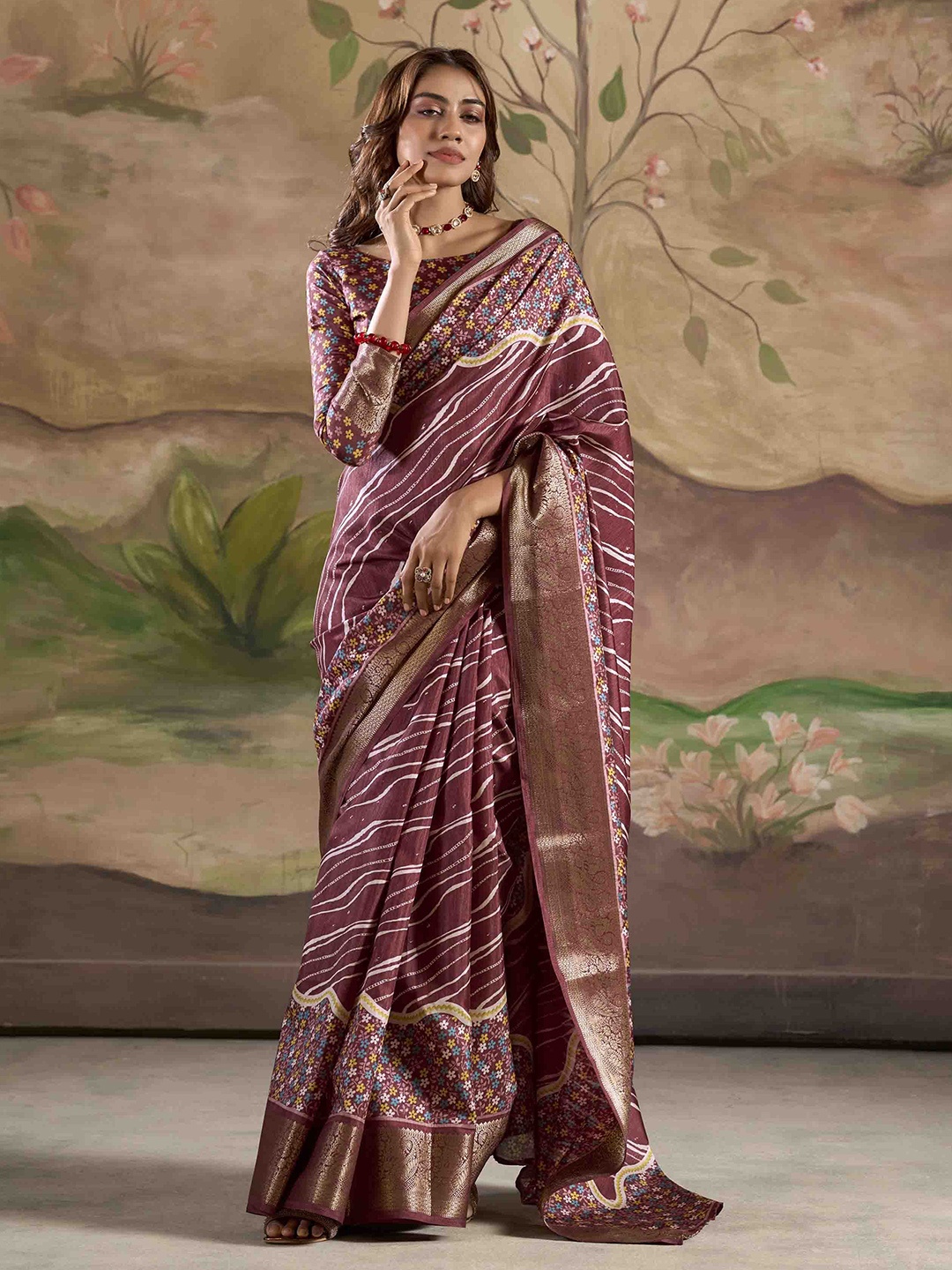 

Mitera Woven Design Zari Silk Blend Saree, Burgundy
