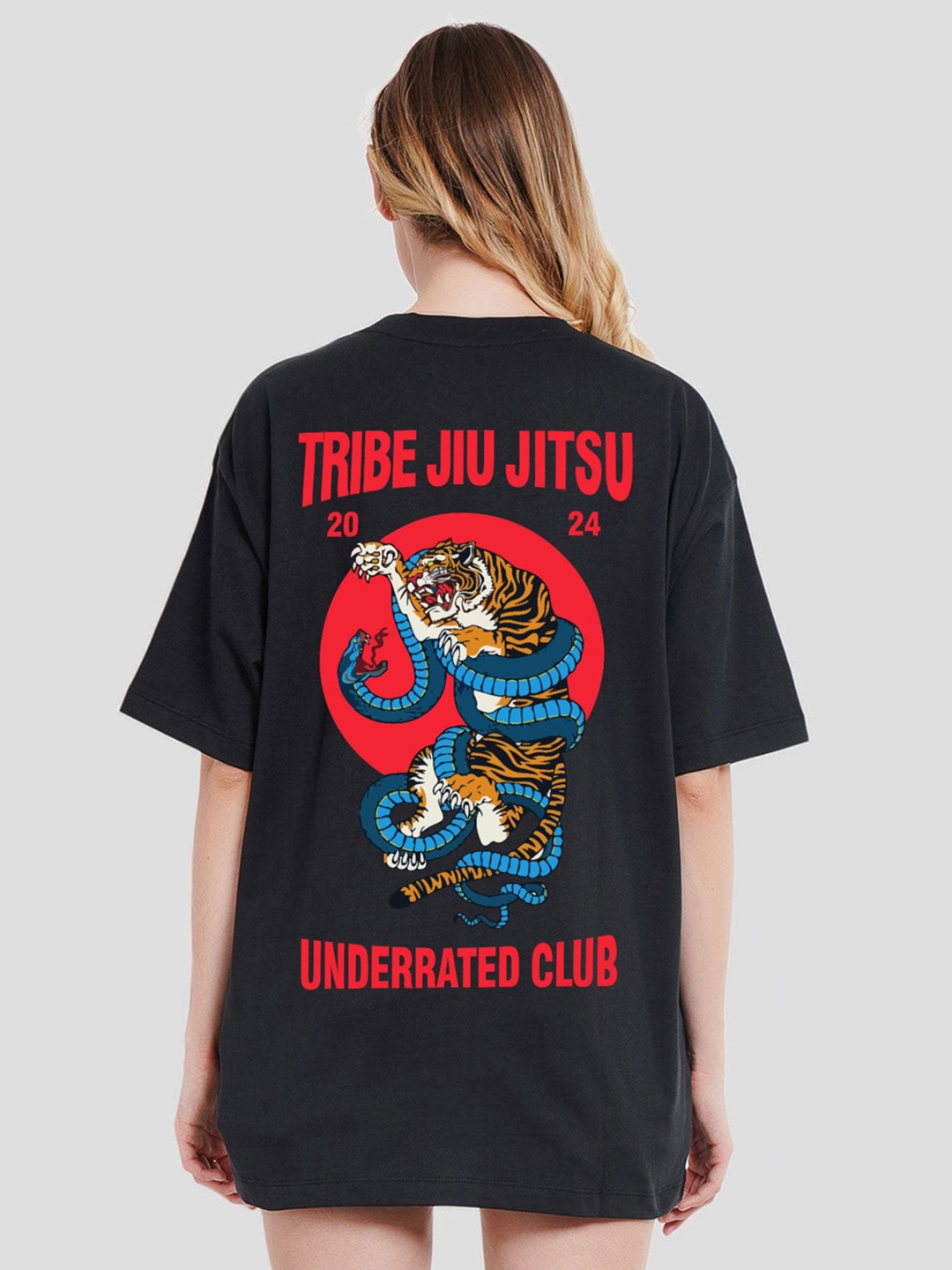 

Underrated Club Women Bio Finish Graphic Printed Round Neck Cotton Oversized T-shirt, Black