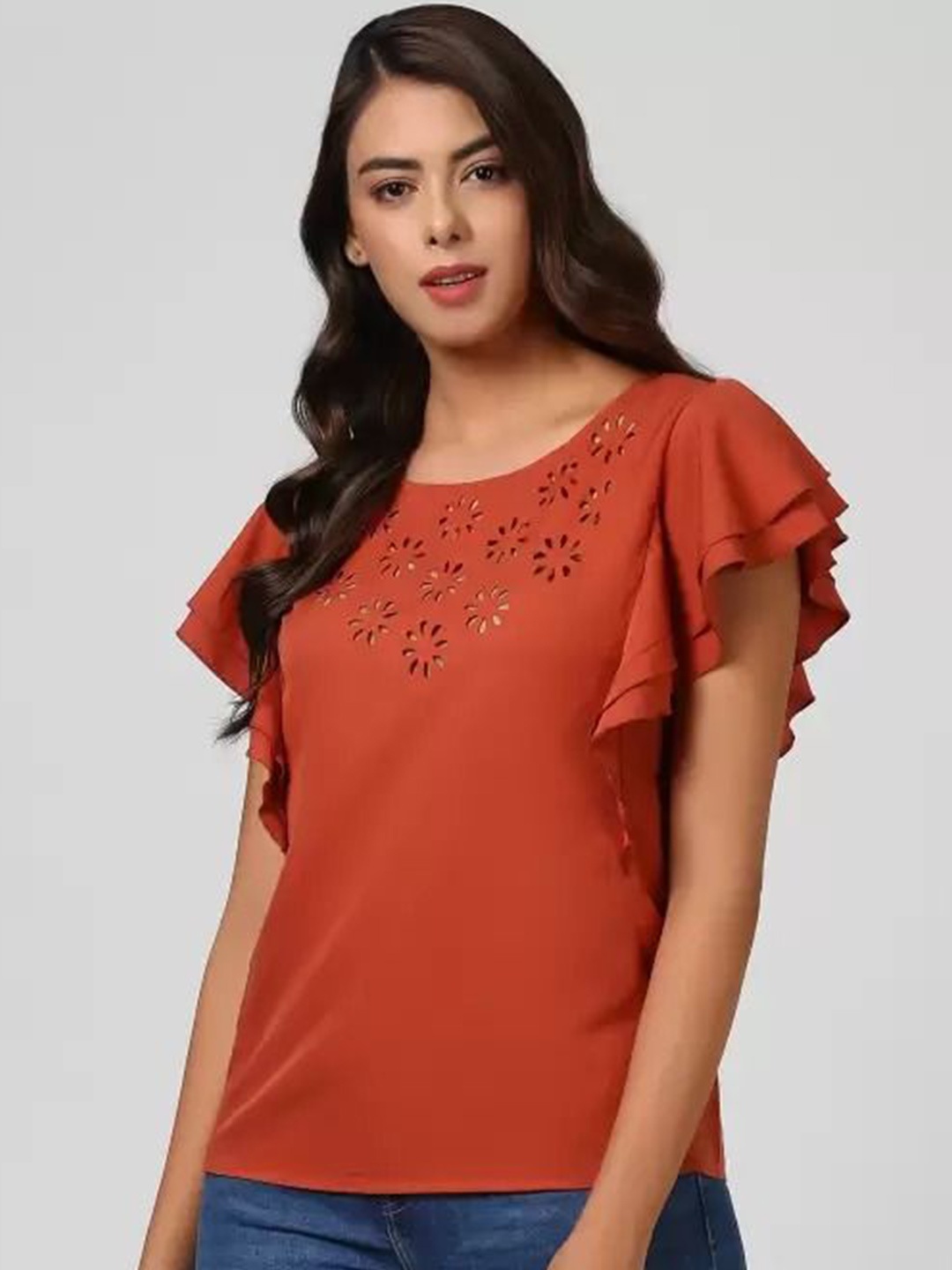 

Moda Rapido Flared Sleeve Cotton Top, Orange