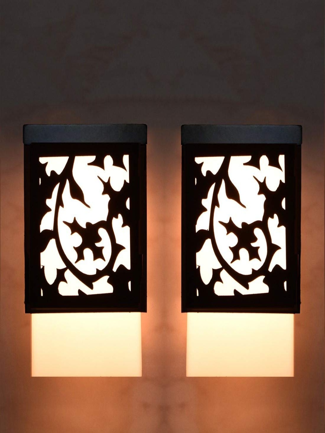 

Gojeeva Black & White 2 Pieces Textured Square Shaped Wooden Hanging Wall Lamps