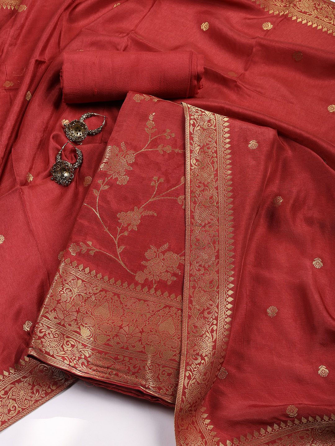 

Meena Bazaar Floral Woven Design Chanderi Silk Unstitched Dress Material, Maroon