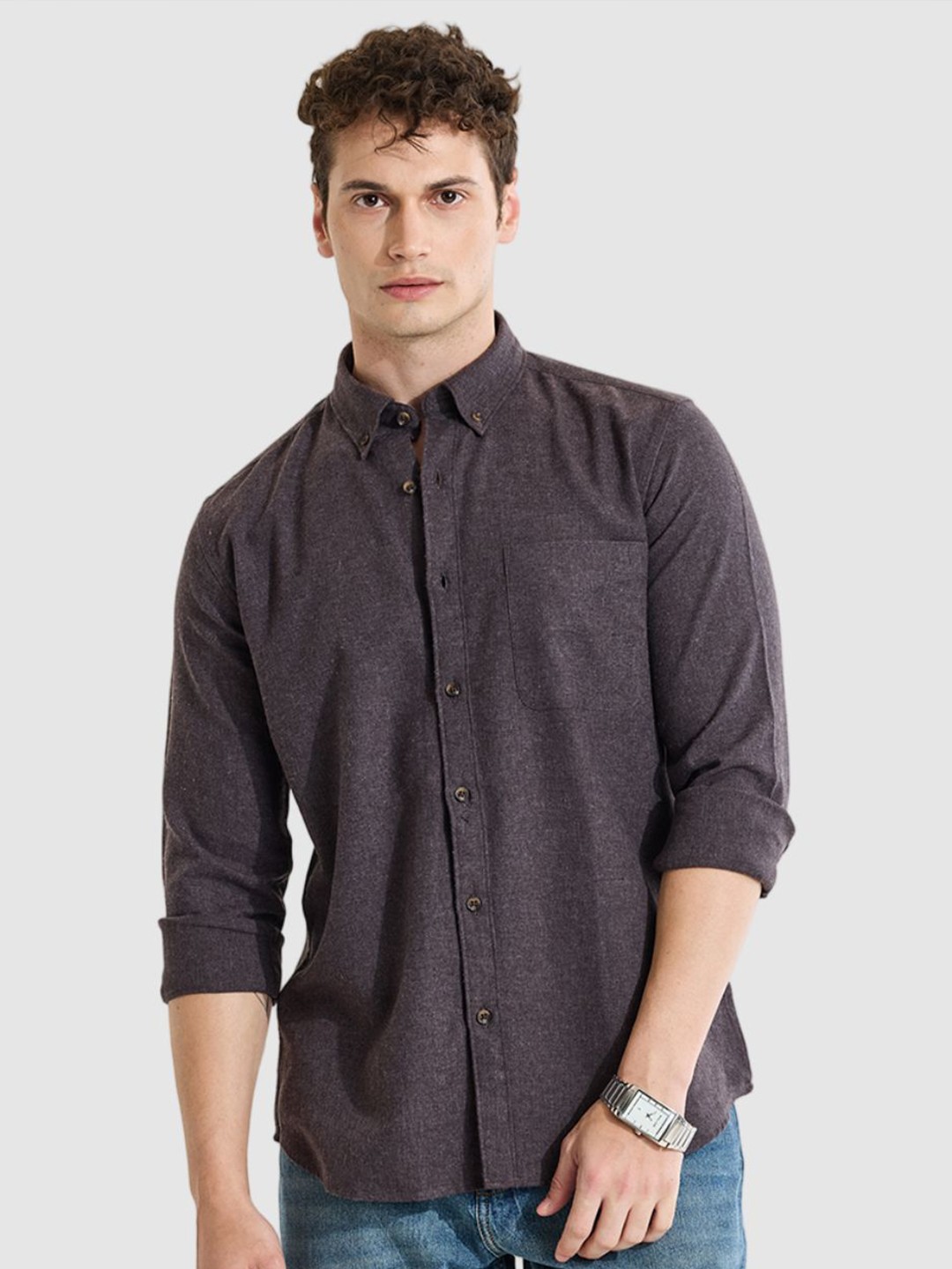

Snitch Men Smart Slim Fit Opaque Casual Shirt, Charcoal