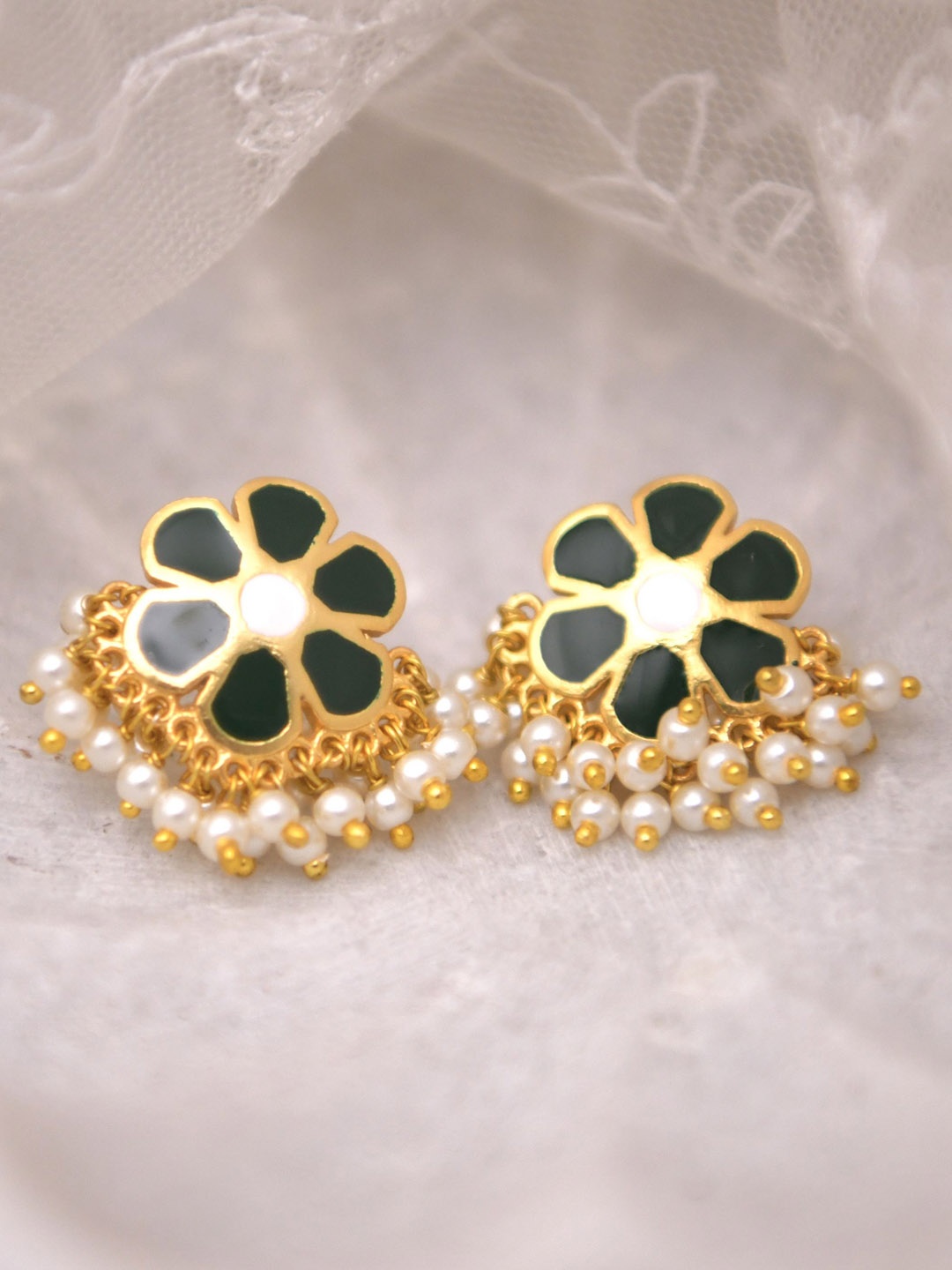 

TOTAPARI Gold-Plated Pearls Contemporary Studs, Green