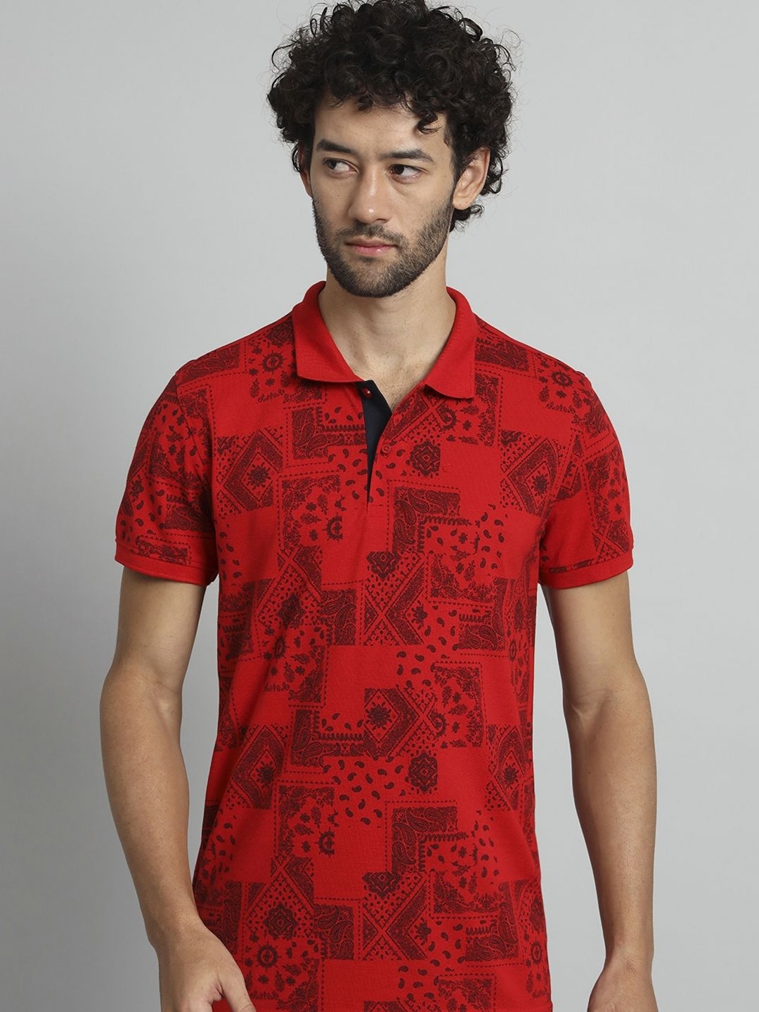 

XFOX Men Printed Polo Collar T-shirt, Red