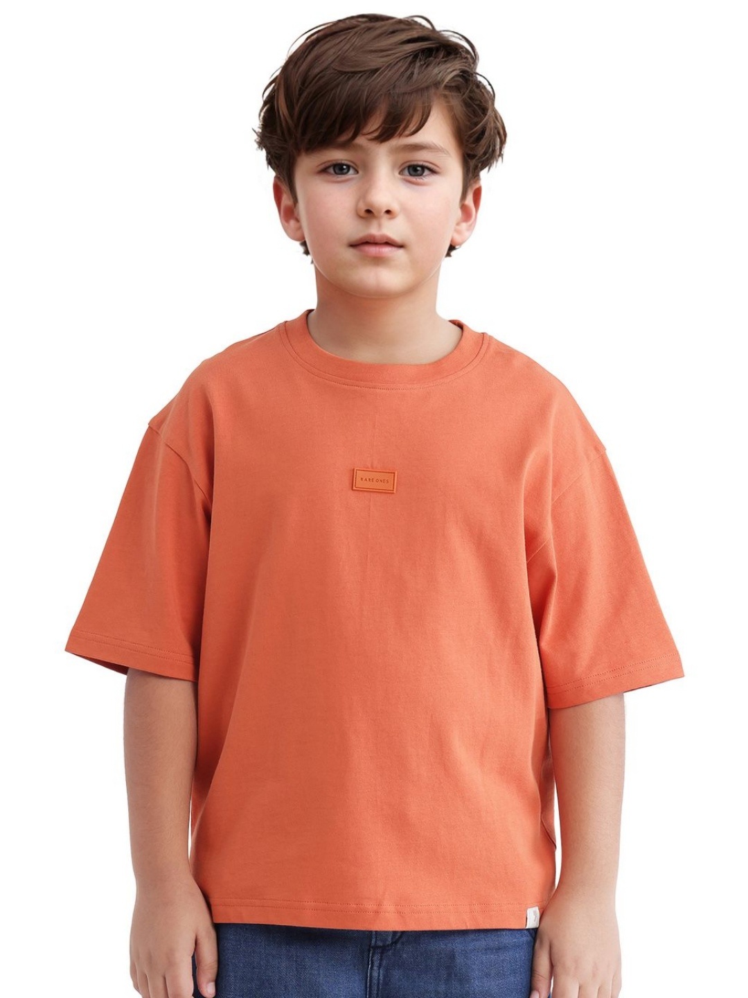 

RARE ONES Boys Printed Raw Edge Boxy T-shirt, Orange