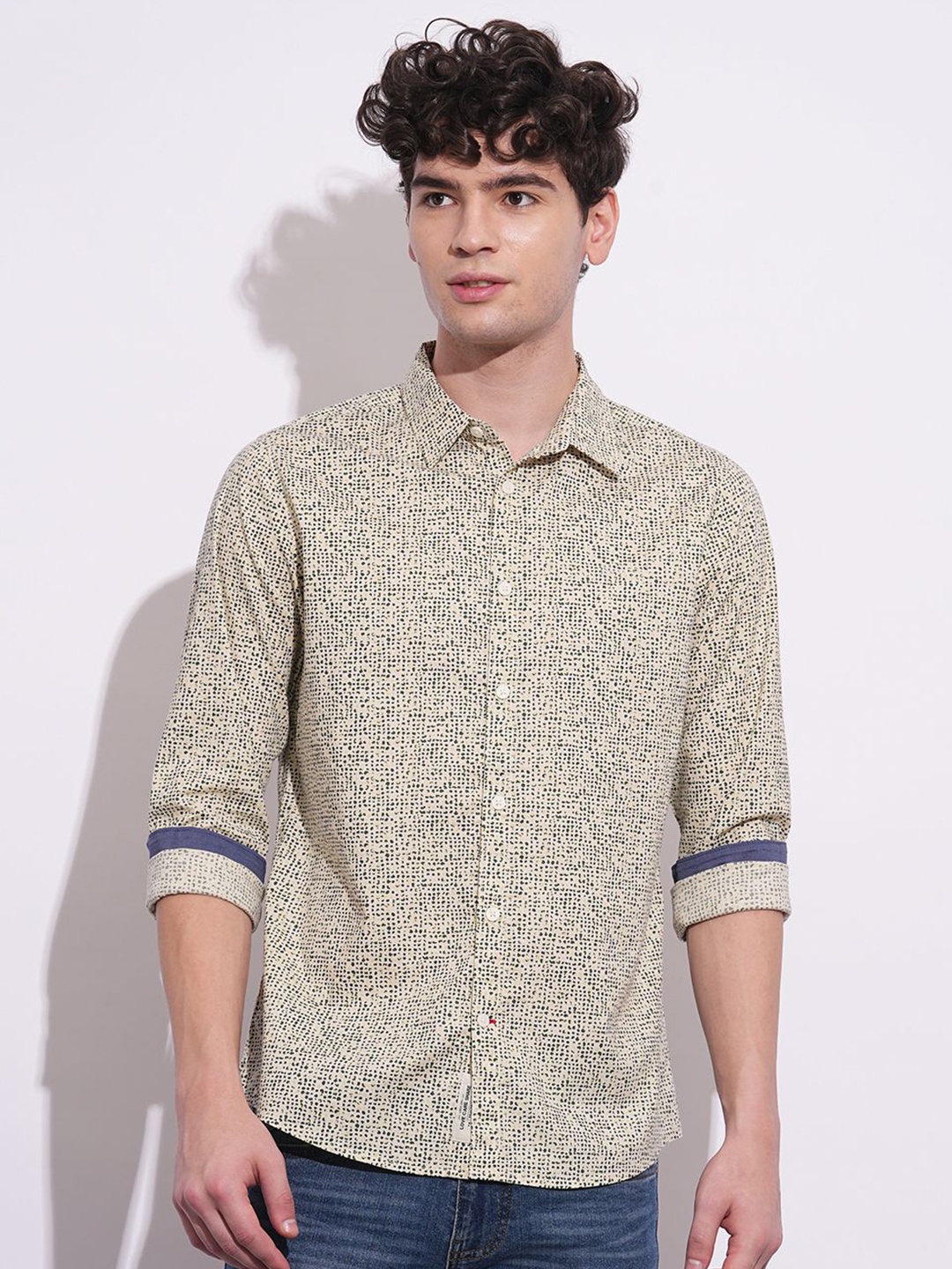 

Being Human Men Classic Opaque Printed Casual Shirt, Beige