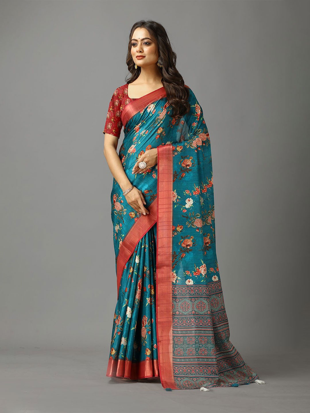 

A.V.M. SILK MILLS Floral Zari Saree, Blue